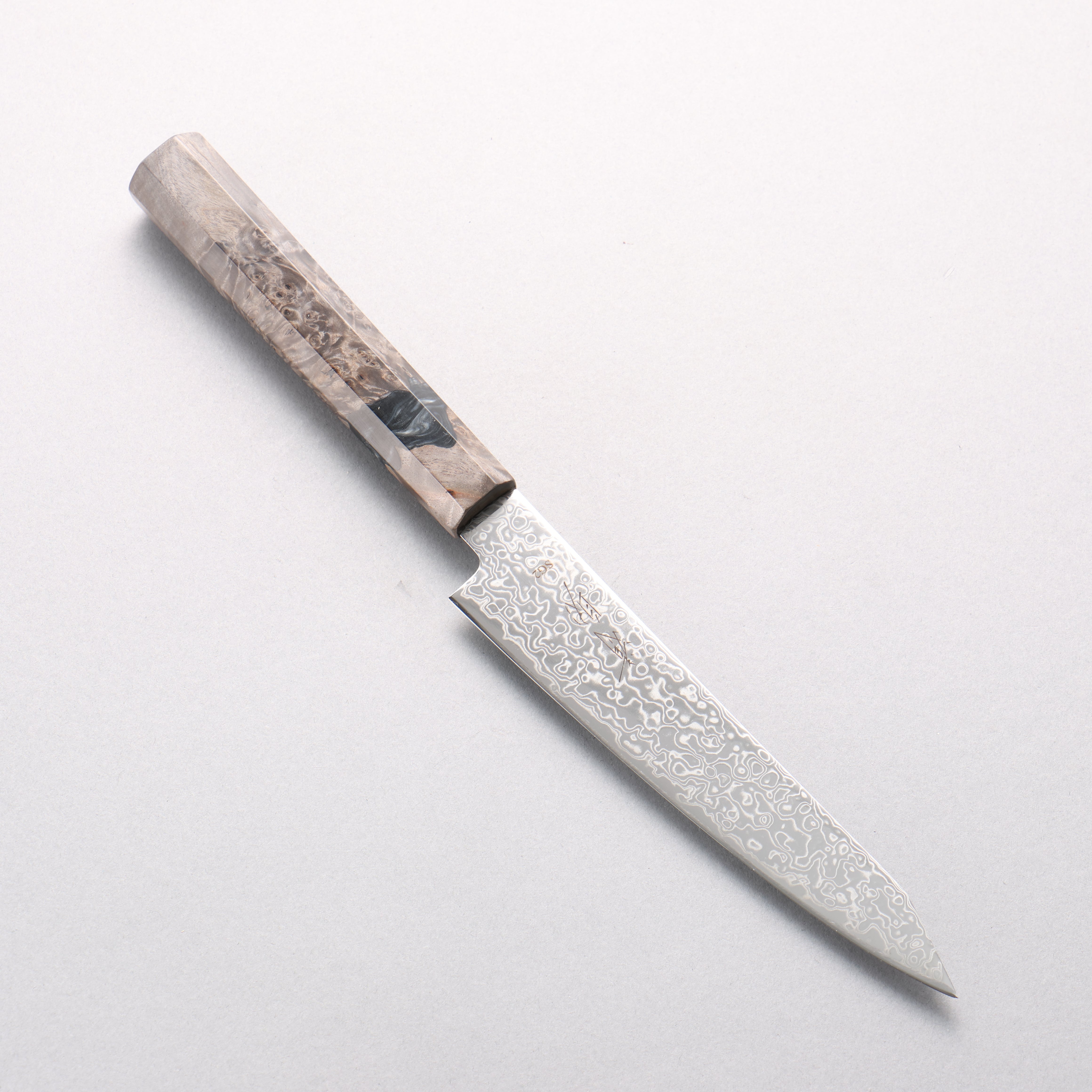 Seisuke SG2 Damascus Migaki Kiritsuke Petty-Utility 150mm Stabilized Birch & Black Resin Handle - Seisuke Knife