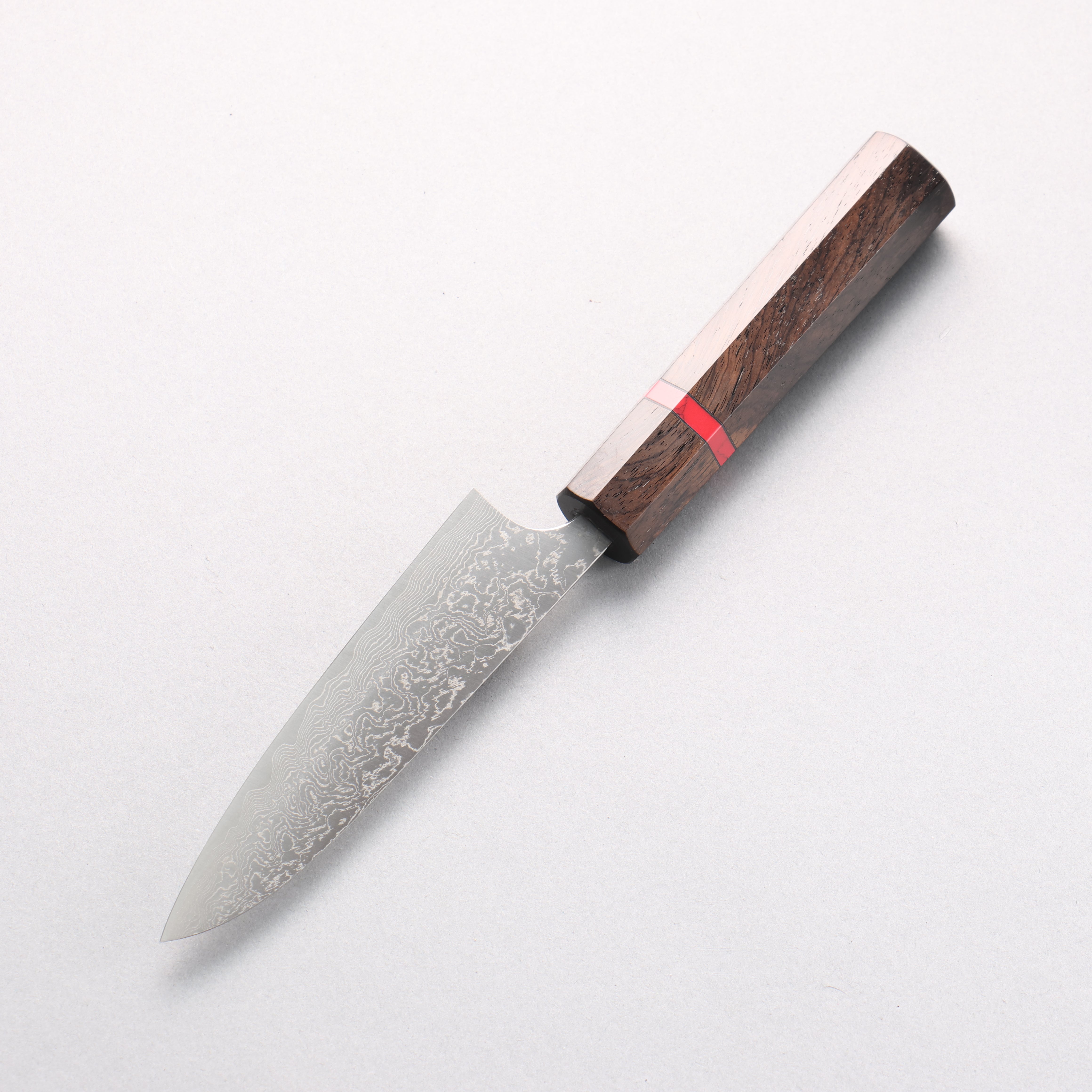 Anryu VG10 Migaki Damascus Petty-Utility 120mm Ebony Wood & Red Turquoise Ring Handle - Seisuke Knife