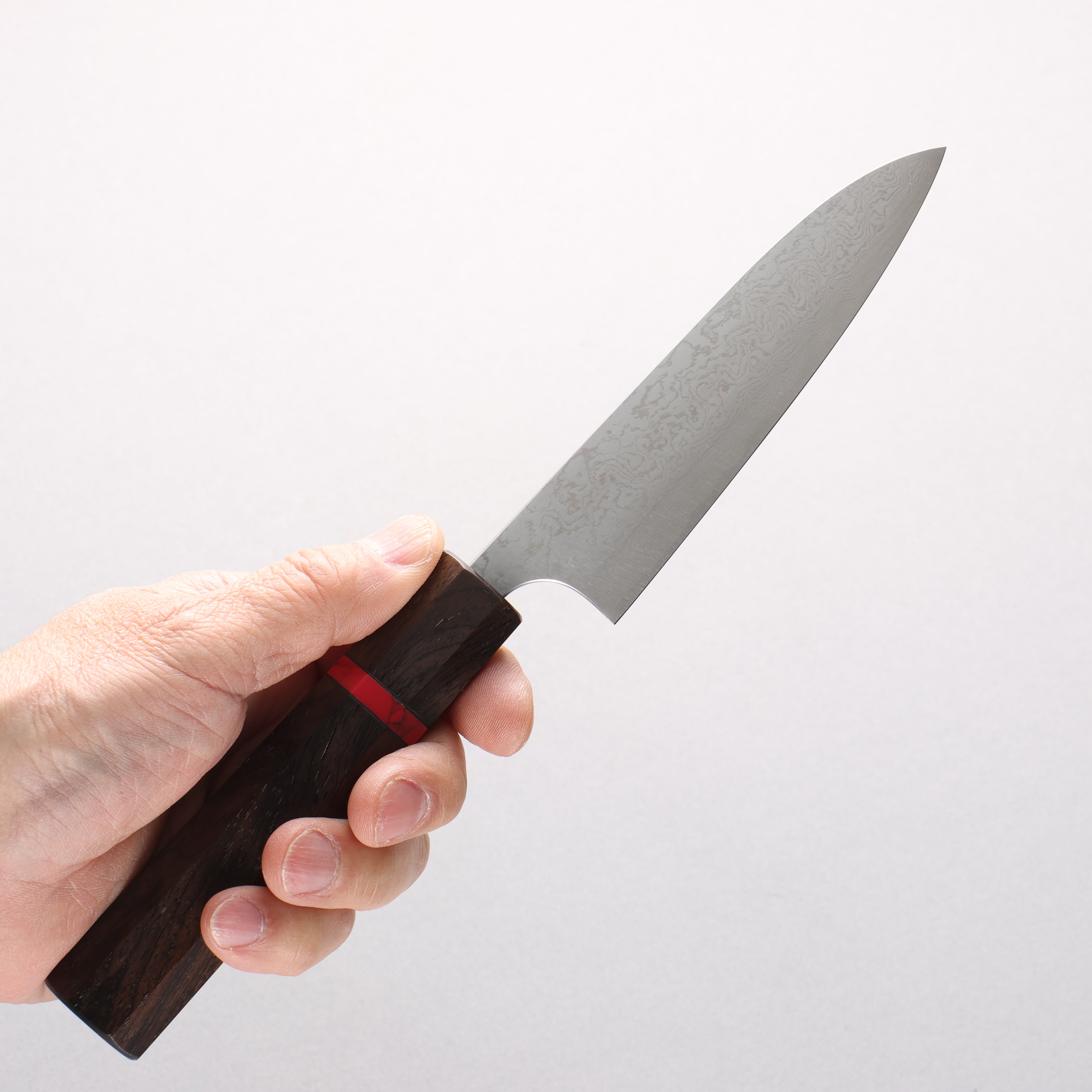 Anryu VG10 Migaki Damascus Petty-Utility 120mm Ebony Wood & Red Turquoise Ring Handle - Seisuke Knife