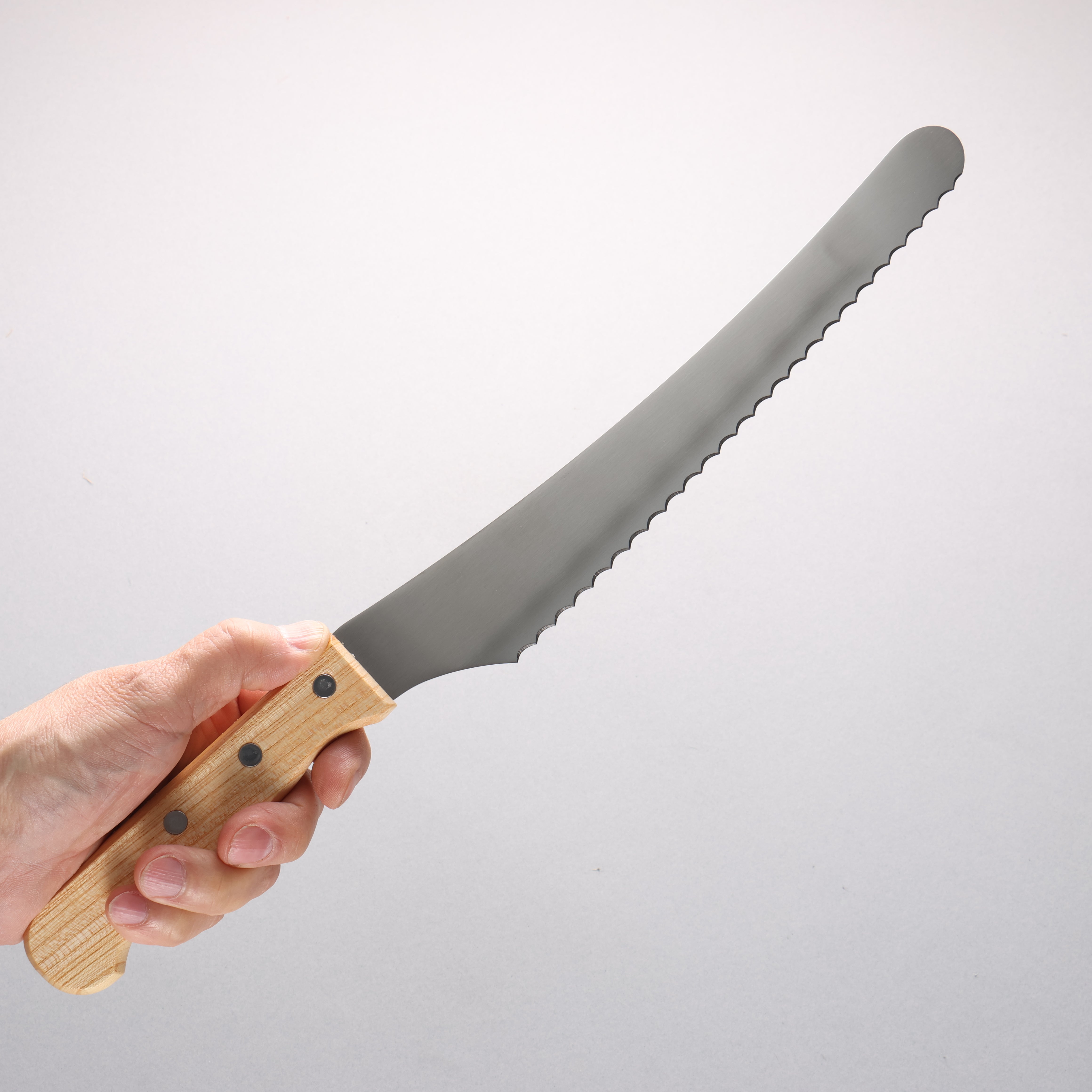 Nisaku Stainless Steel Serrated Bread Knife 240mm Natural wood Handle - Seisuke Knife