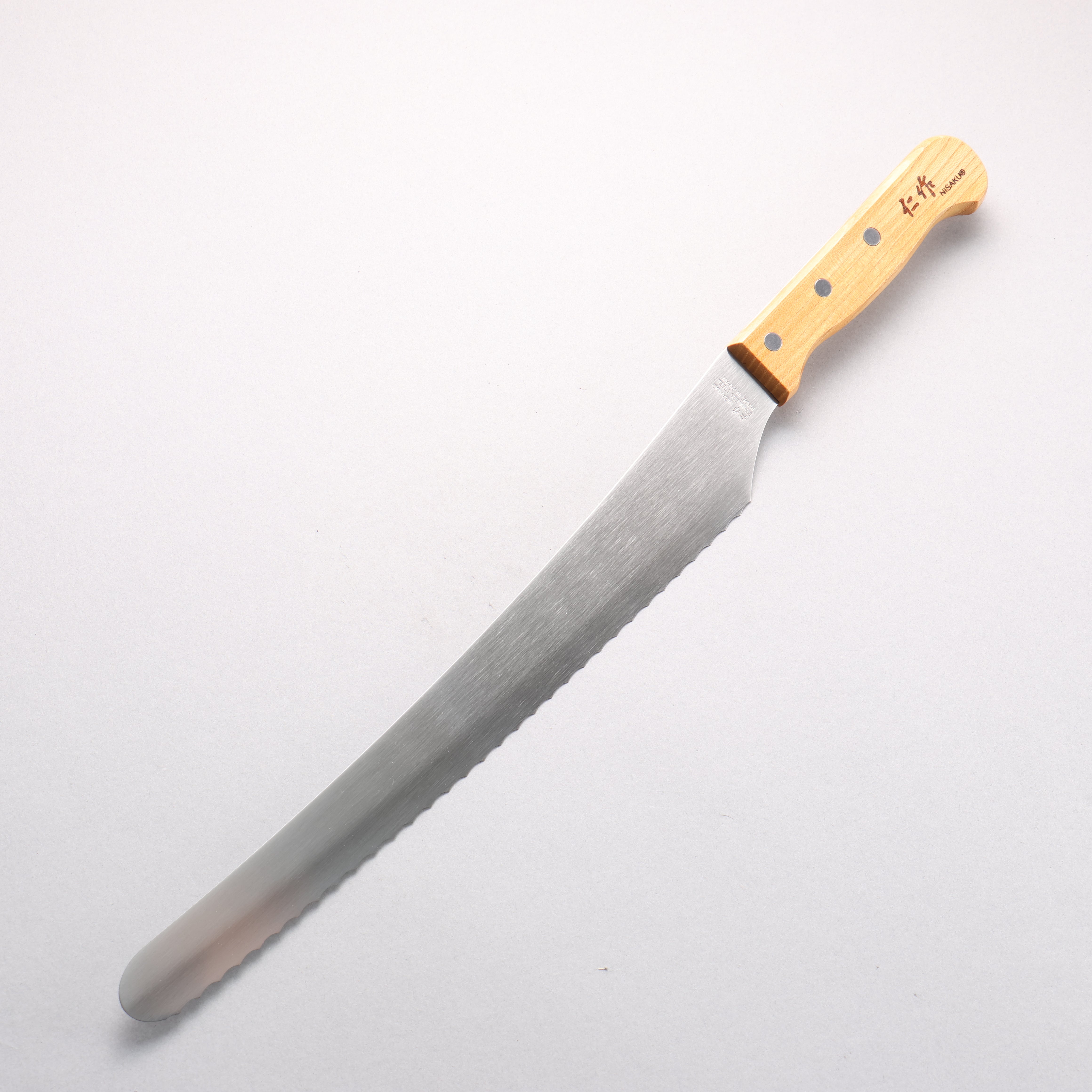 Nisaku Stainless Steel Serrated Bread Knife 300mm Natural wood Handle - Seisuke Knife