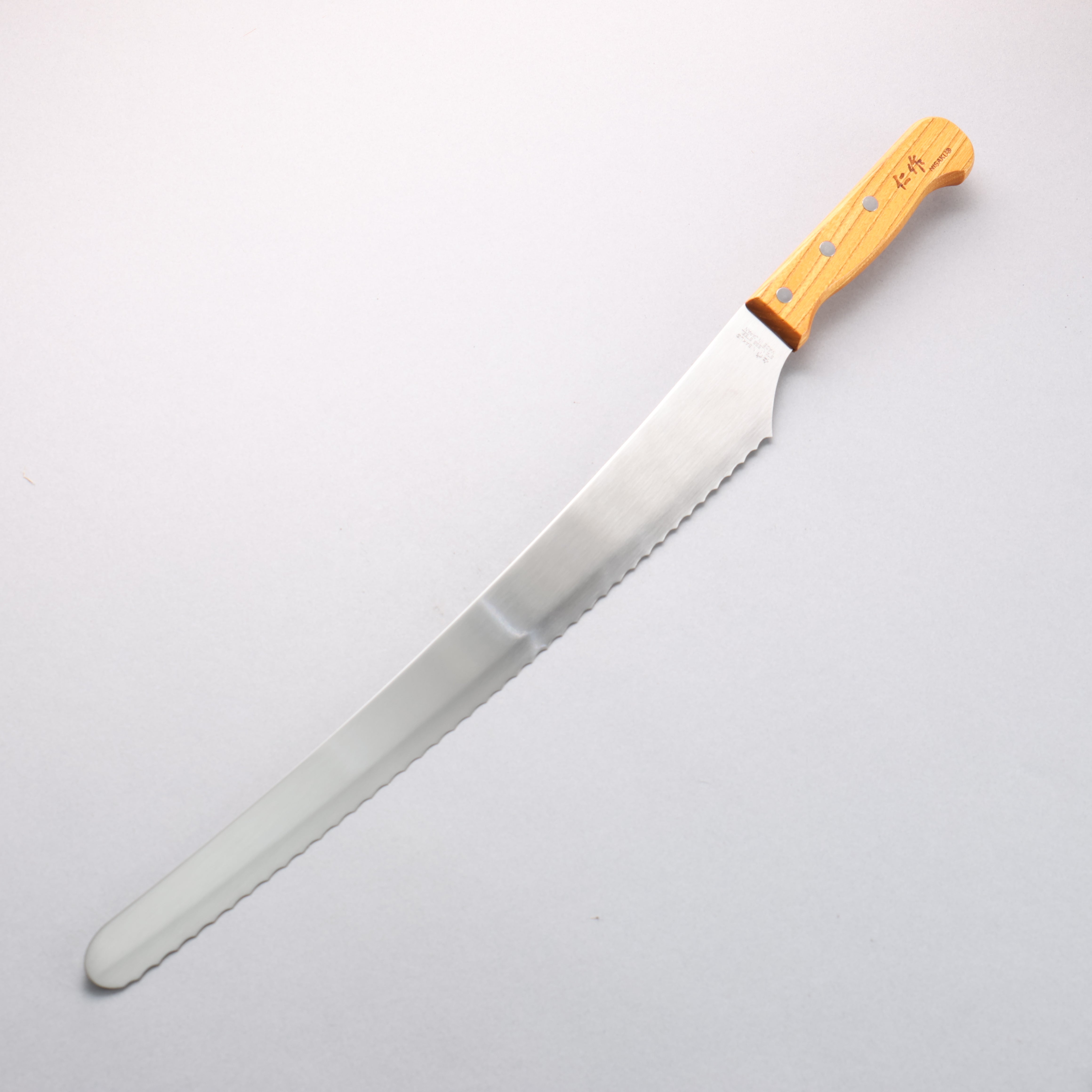 Nisaku Stainless Steel Serrated Bread Knife 360mm Natural wood Handle - Seisuke Knife