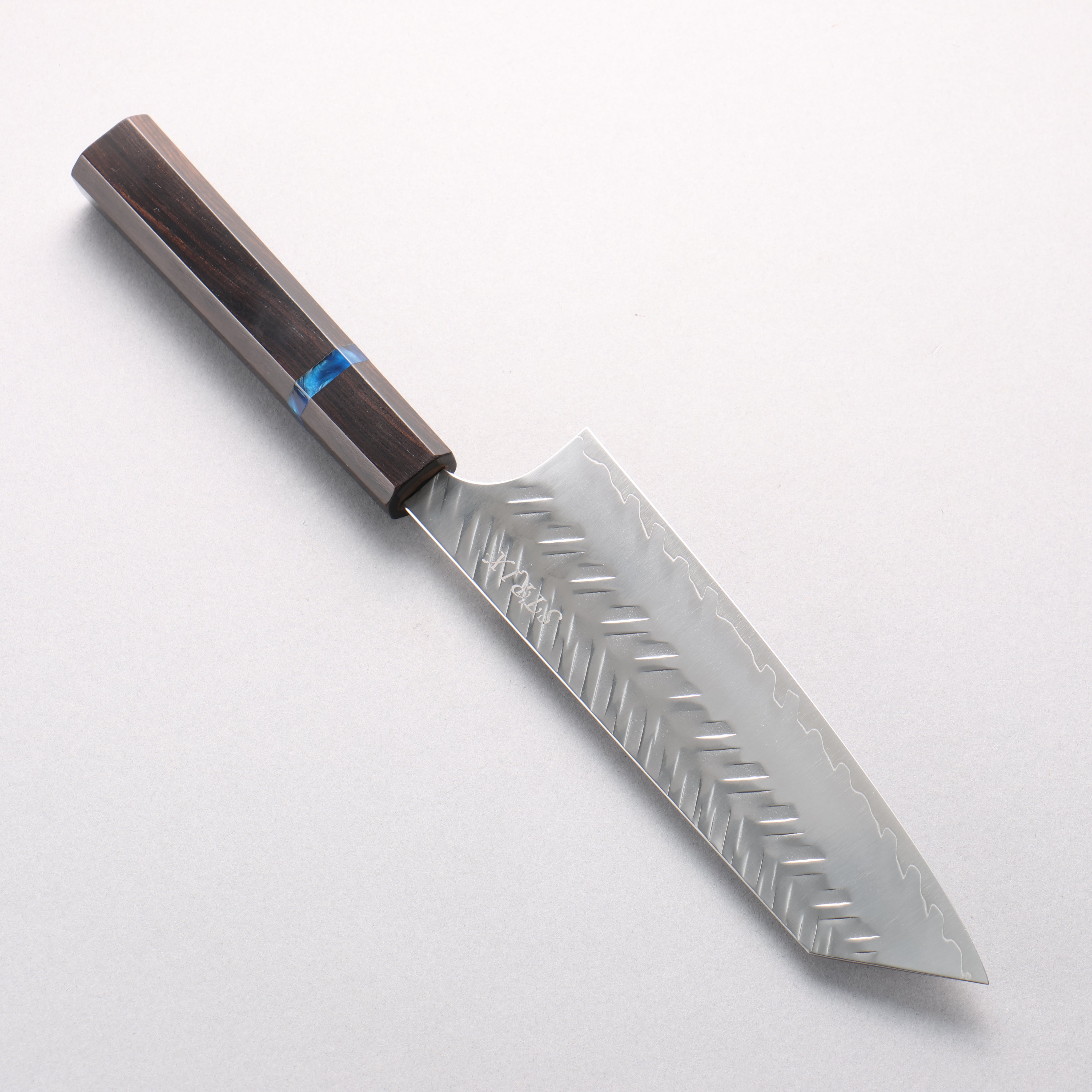 Yoshimi Kato SPG STRIX V-Hammered Bunka 170mm Ebony Wood & Blue Ring Handle - Seisuke Knife