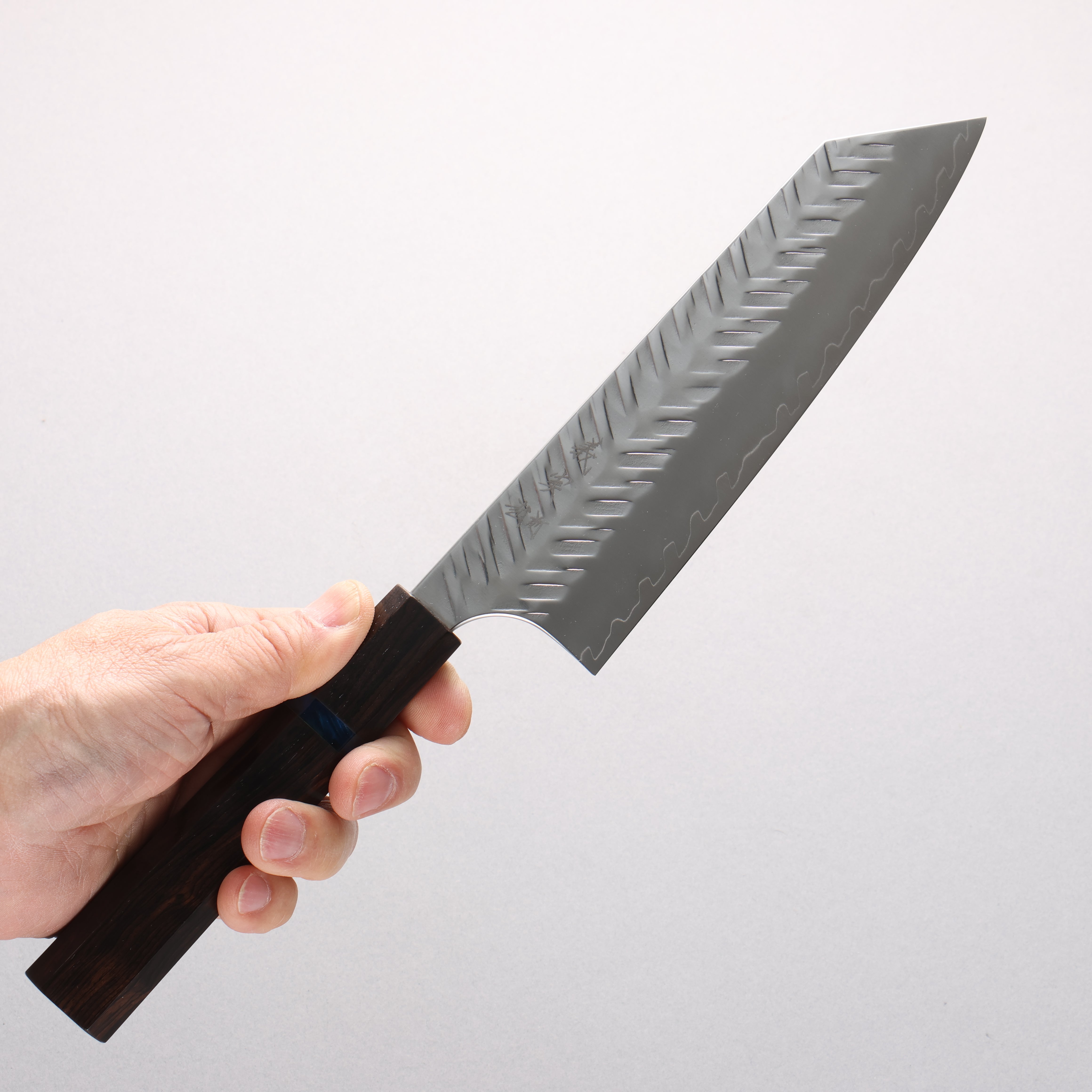 Yoshimi Kato SPG STRIX V-Hammered Bunka 170mm Ebony Wood & Blue Ring Handle - Seisuke Knife