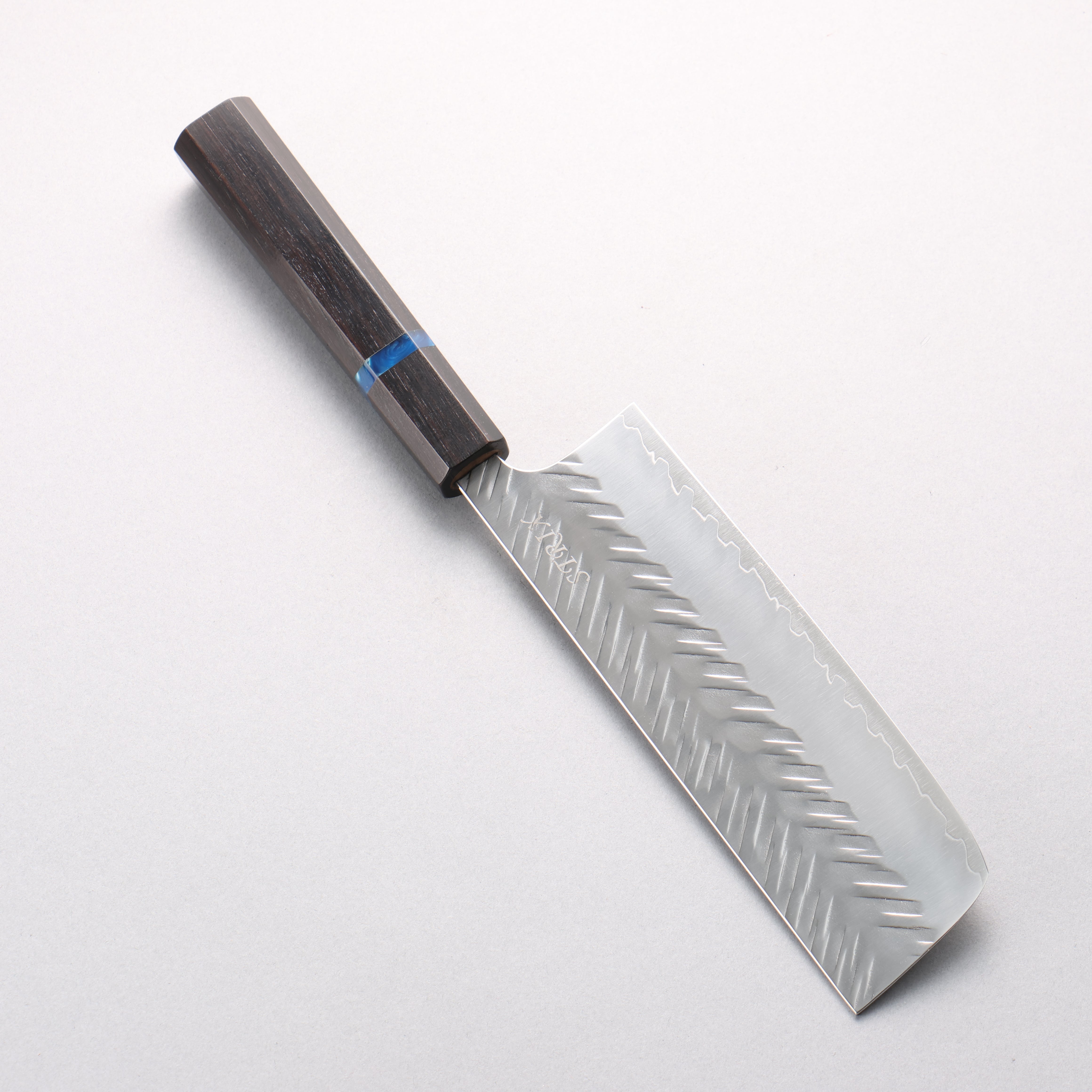 Yoshimi Kato SPG STRIX V-Hammered Nakiri 165mm Ebony Wood & Blue Ring Handle - Seisuke Knife