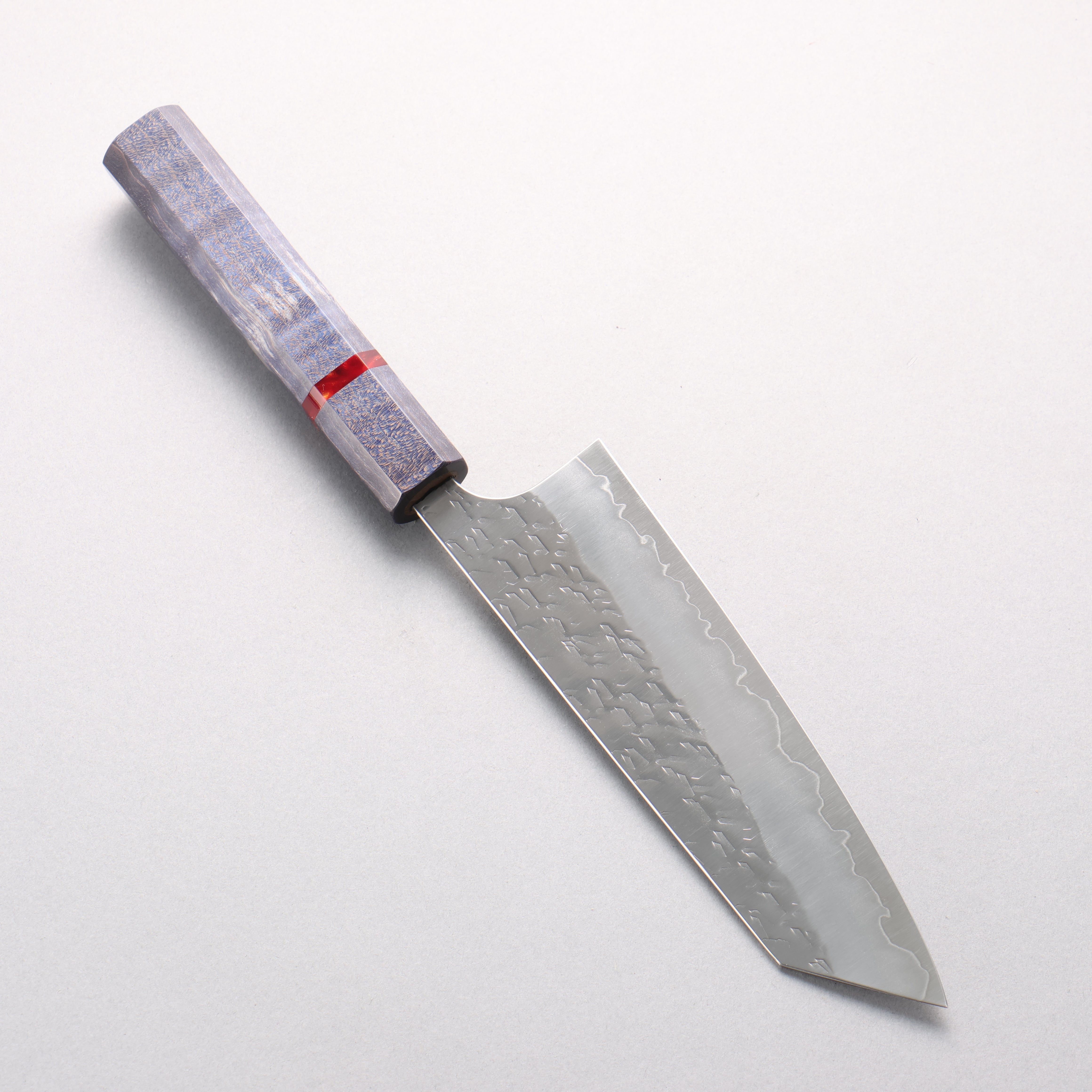 Yoshimi Kato Hyo SG2 Hammered Bunka 170mm Blue Stabilized Wood & Red Ring Handle - Seisuke Knife
