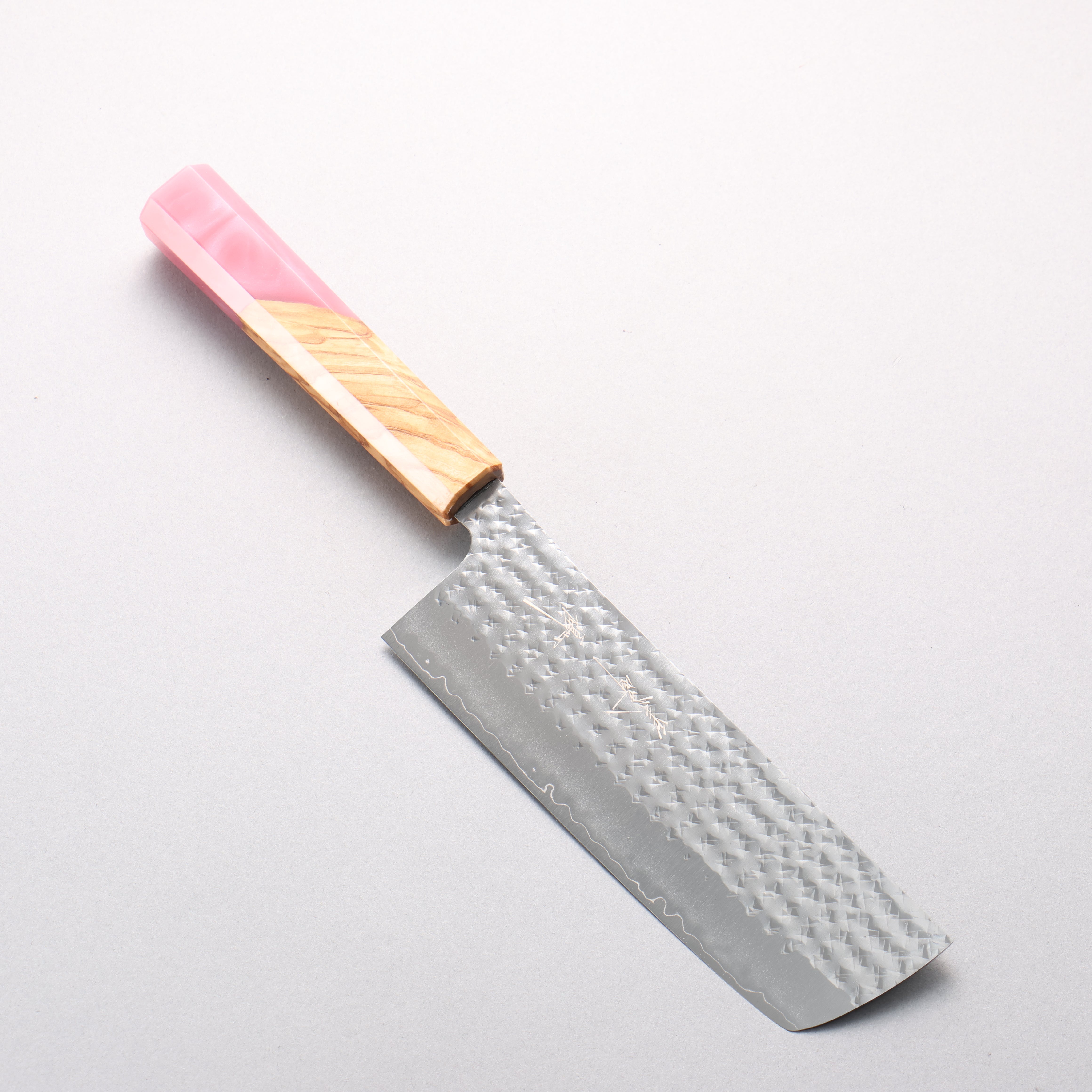 Yu Kurosaki Senko Ei SG2 Hammered Nakiri 165mm Olive Wood & Pink Resin Handle - Seisuke Knife