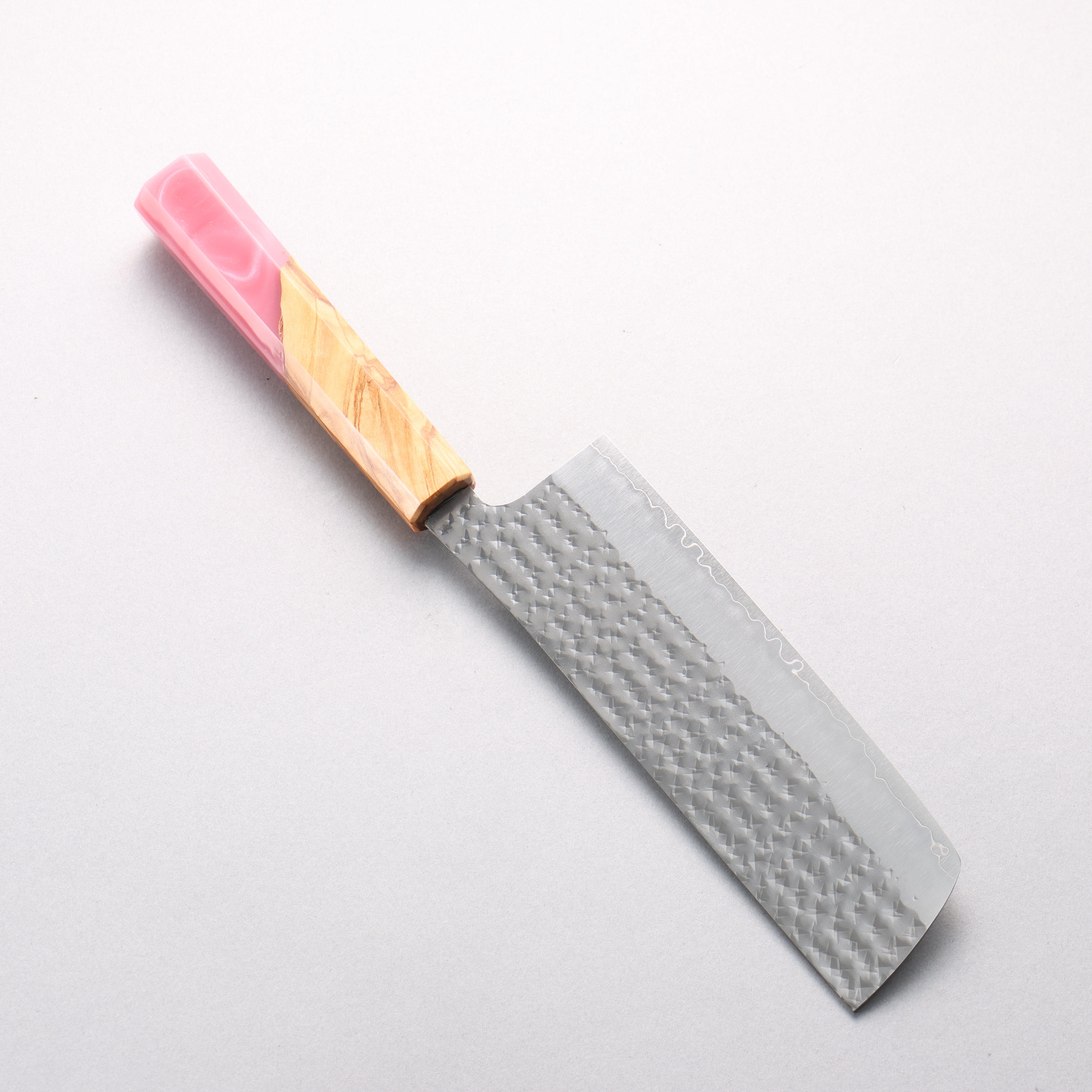 Yu Kurosaki Senko Ei SG2 Hammered Nakiri 165mm Olive Wood & Pink Resin Handle - Seisuke Knife