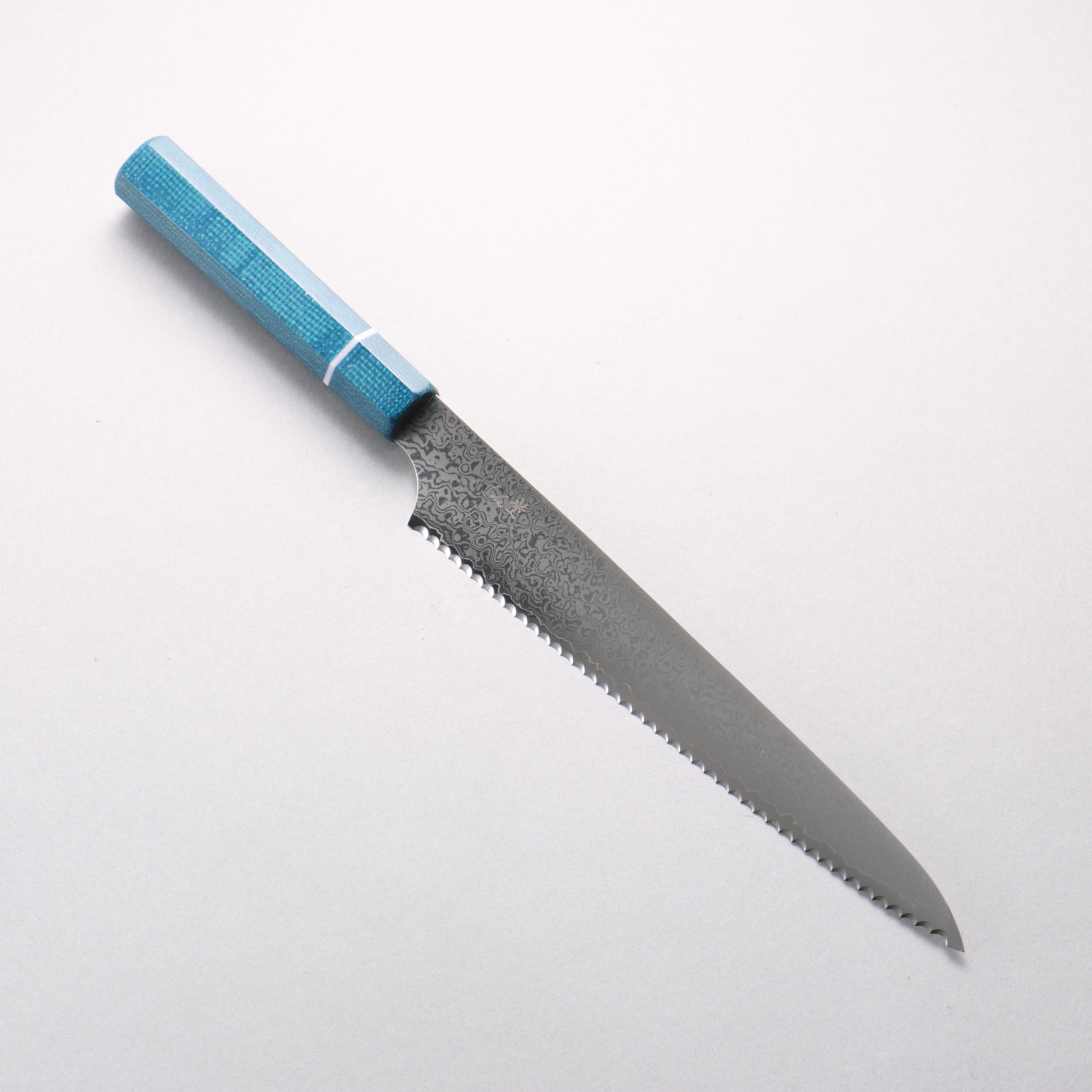 Kei VG10 Damascus Bread Slicer 240mm Blue Micarta Handle - Seisuke Knife