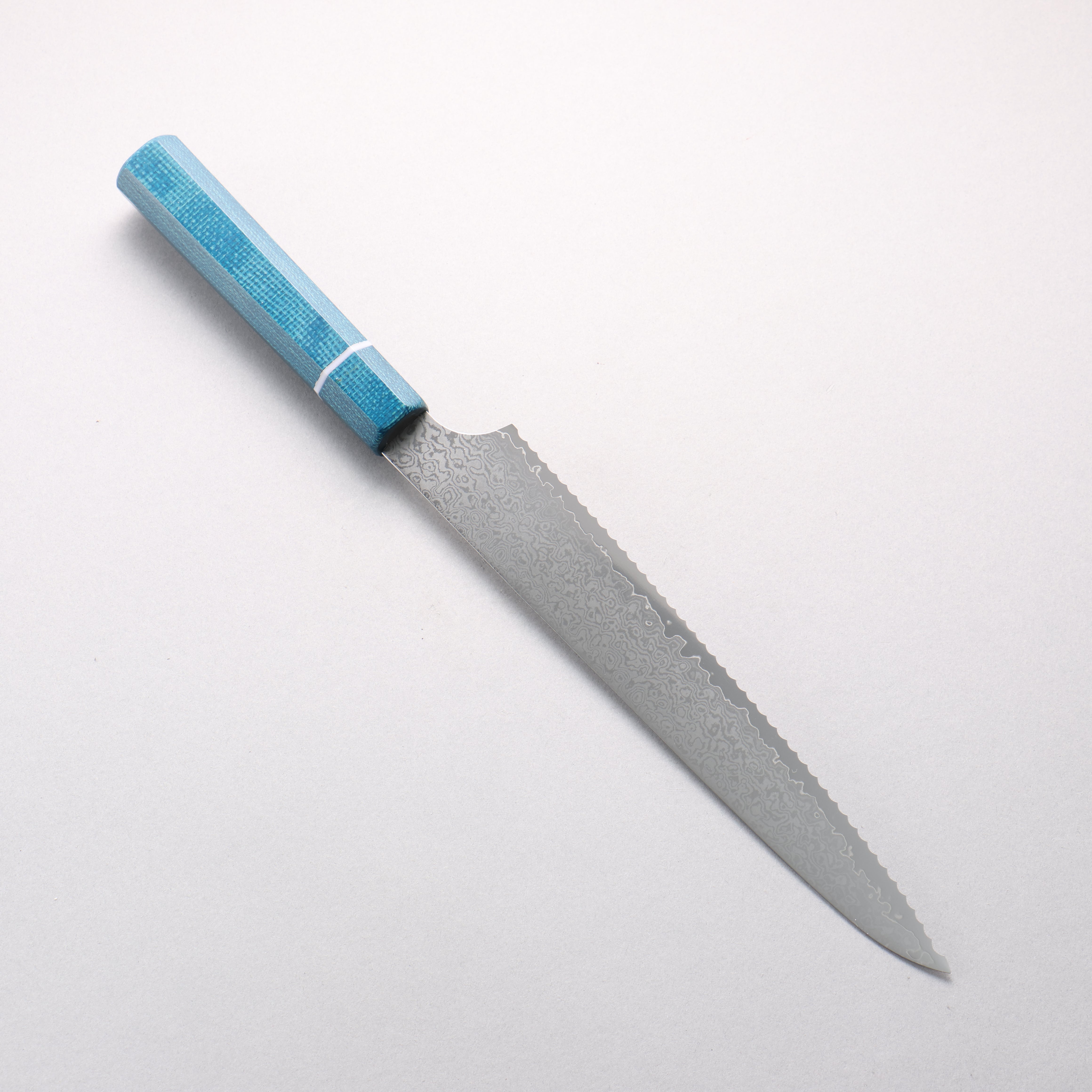 Kei VG10 Damascus Bread Slicer 240mm Blue Micarta Handle - Seisuke Knife