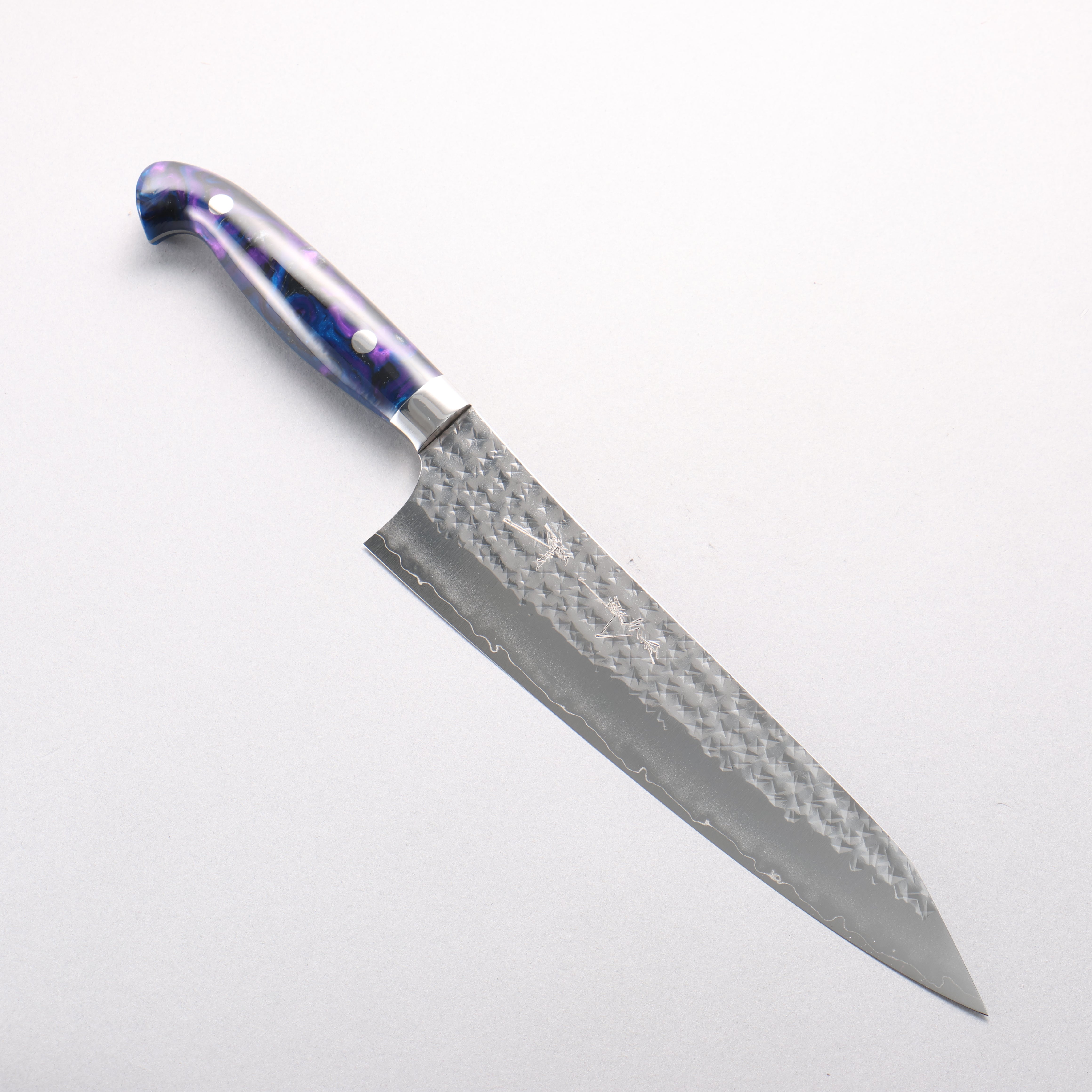 Yu Kurosaki Senko Ei SG2 Hammered Gyuto 210mm Blue Purple Acrylic Handle - Seisuke Knife
