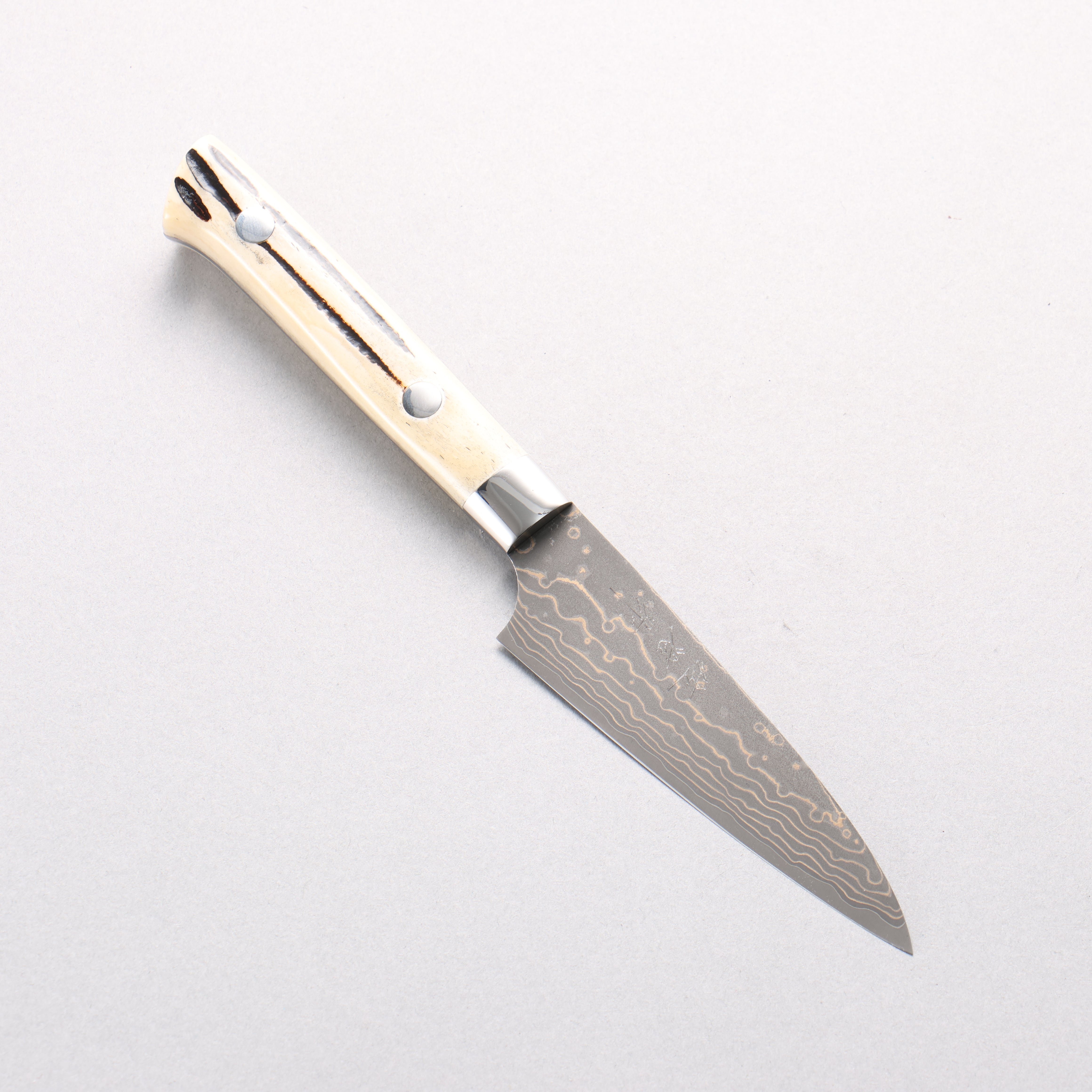 Takeshi Saji VG10w Damascus Gold Colored Paring 90mm White Deer Horn Handle - Seisuke Knife