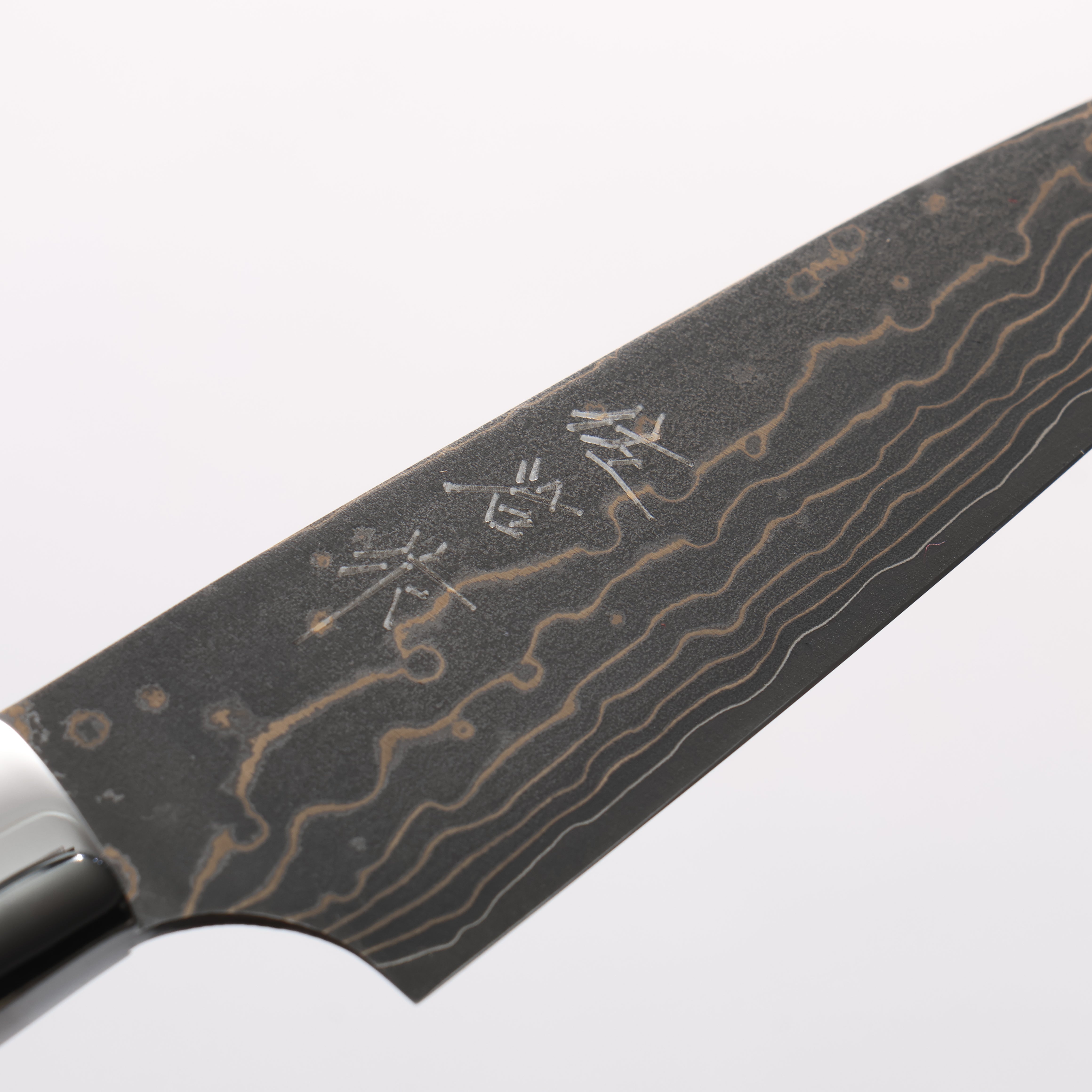 Takeshi Saji VG10w Damascus Gold Colored Paring 90mm White Deer Horn Handle - Seisuke Knife