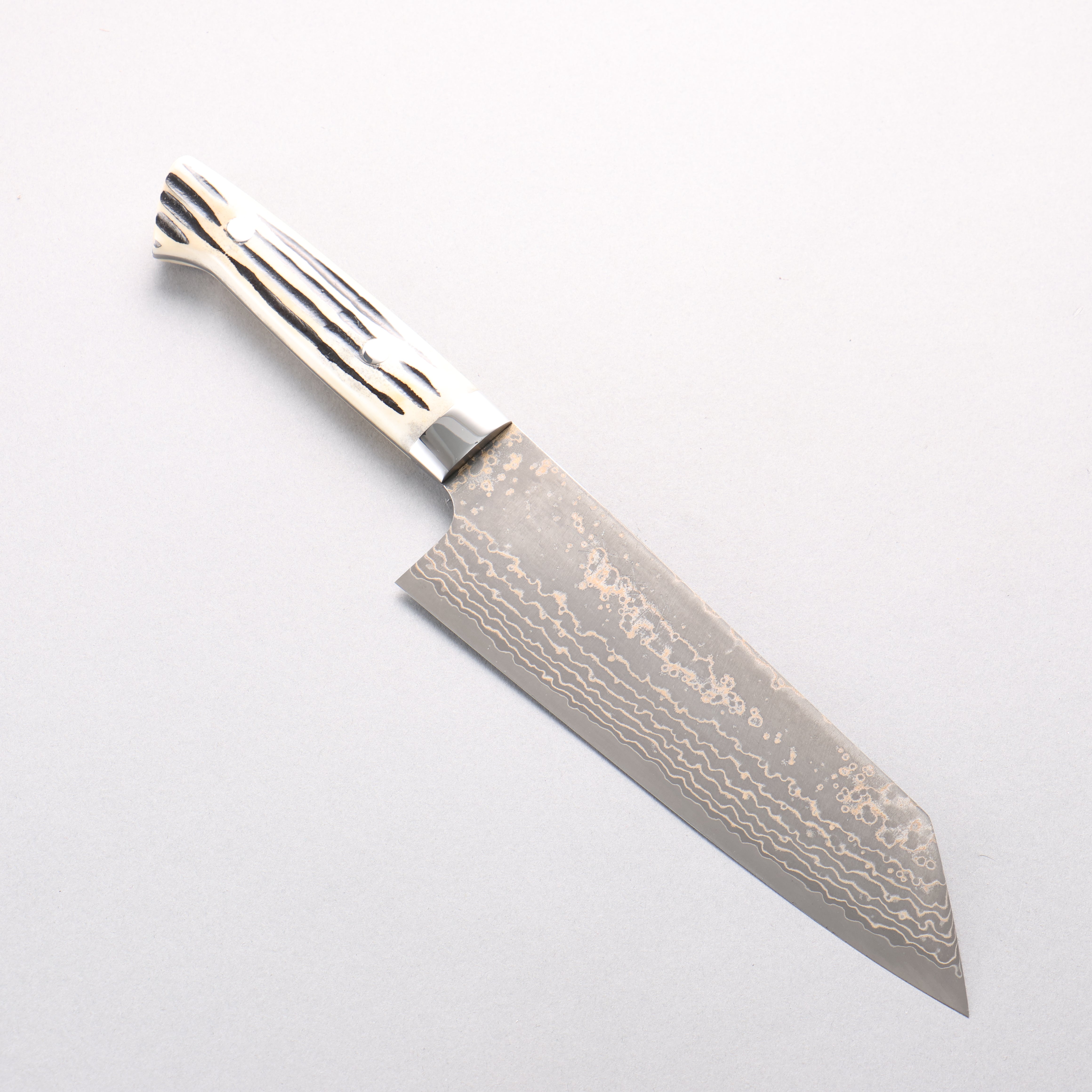 Takeshi Saji VG10w Damascus Gold Colored Bunka 180mm White Deer Horn Handle - Seisuke Knife