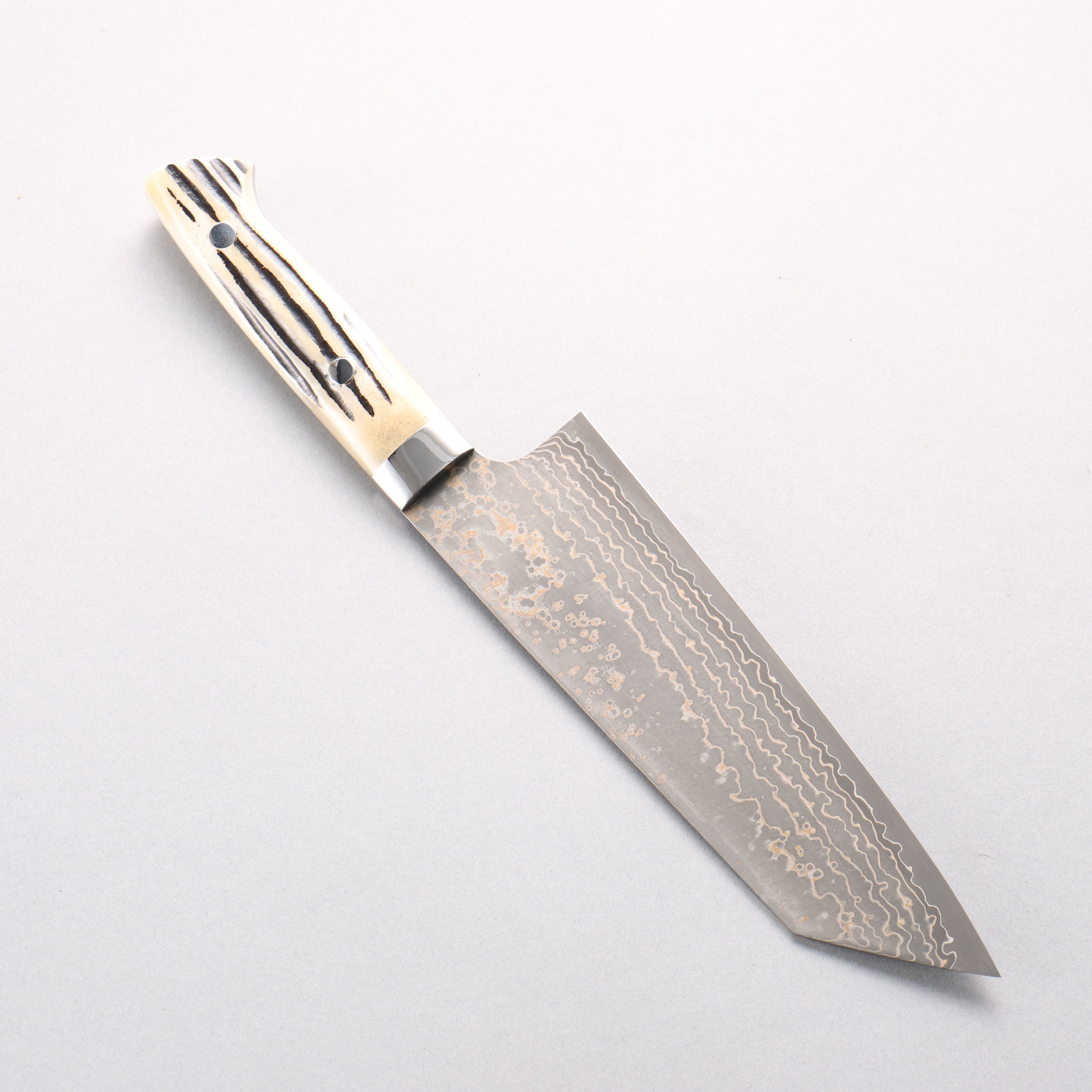 Takeshi Saji VG10w Damascus Gold Colored Bunka 180mm White Deer Horn Handle - Seisuke Knife
