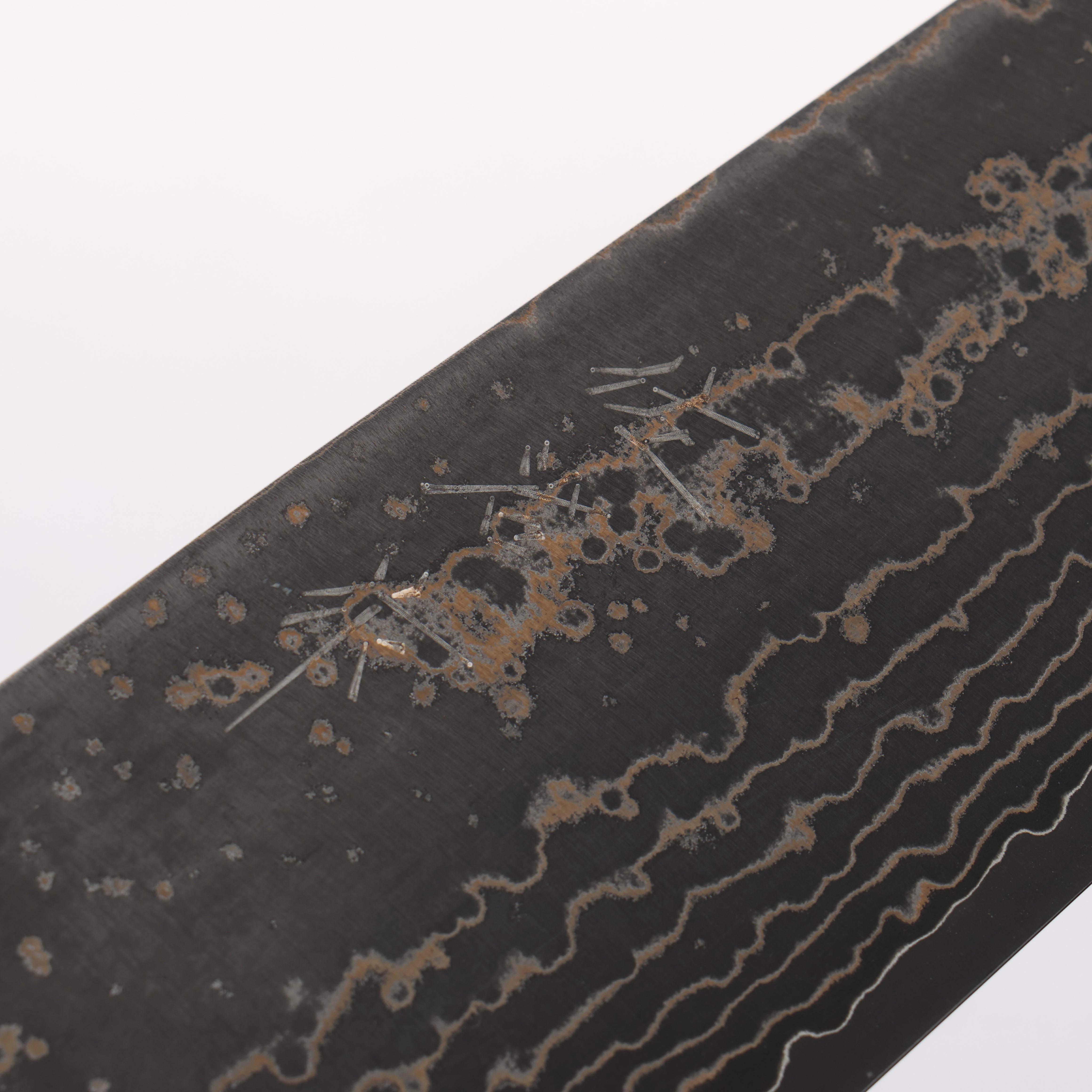 Takeshi Saji VG10w Damascus Gold Colored Bunka 180mm White Deer Horn Handle - Seisuke Knife
