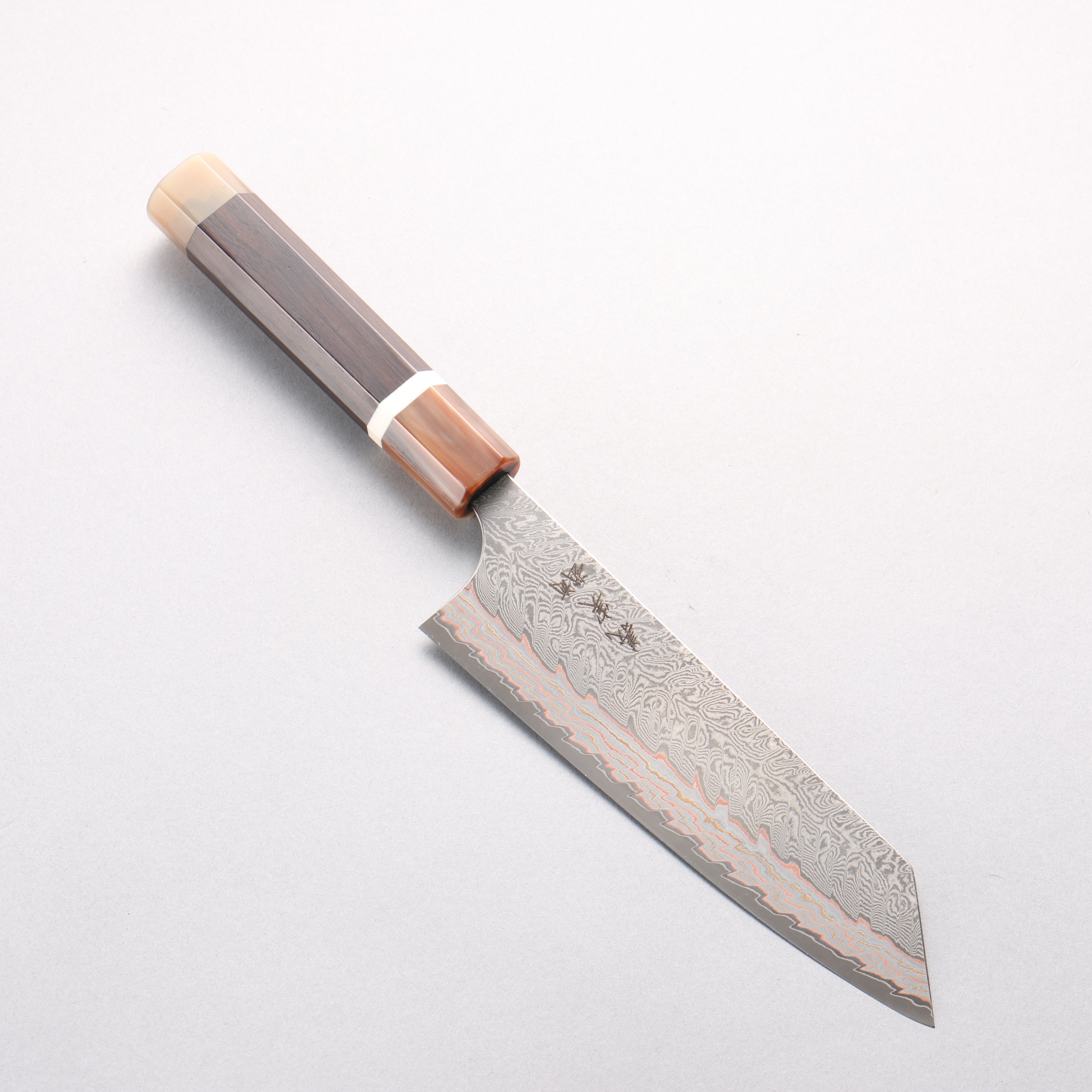 Yoshimi Kato VG10w Colored Damascus Bunka 170mm African Rosewood & White Buffalo Horn Handle - Seisuke Knife