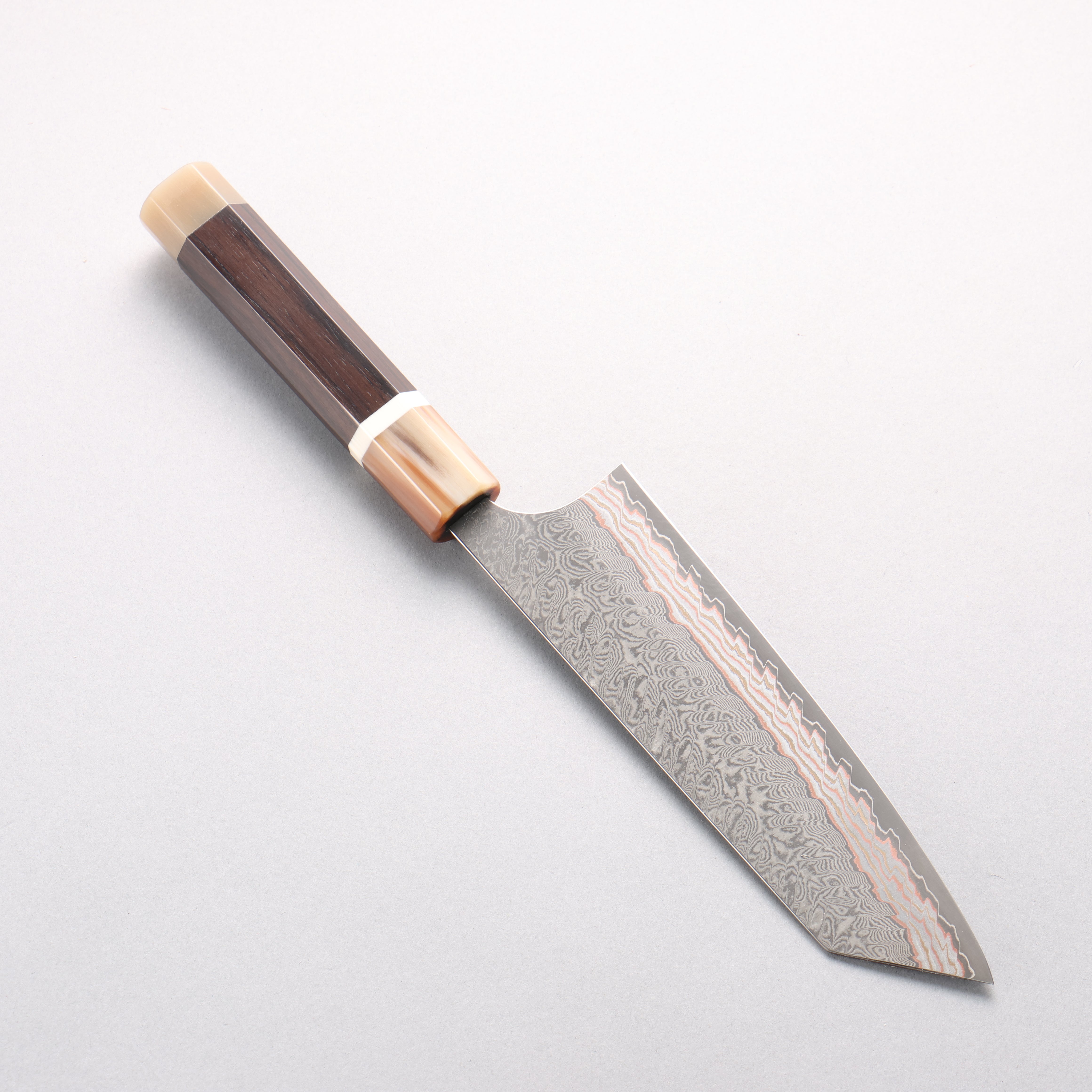 Yoshimi Kato VG10w Colored Damascus Bunka 170mm African Rosewood & White Buffalo Horn Handle - Seisuke Knife