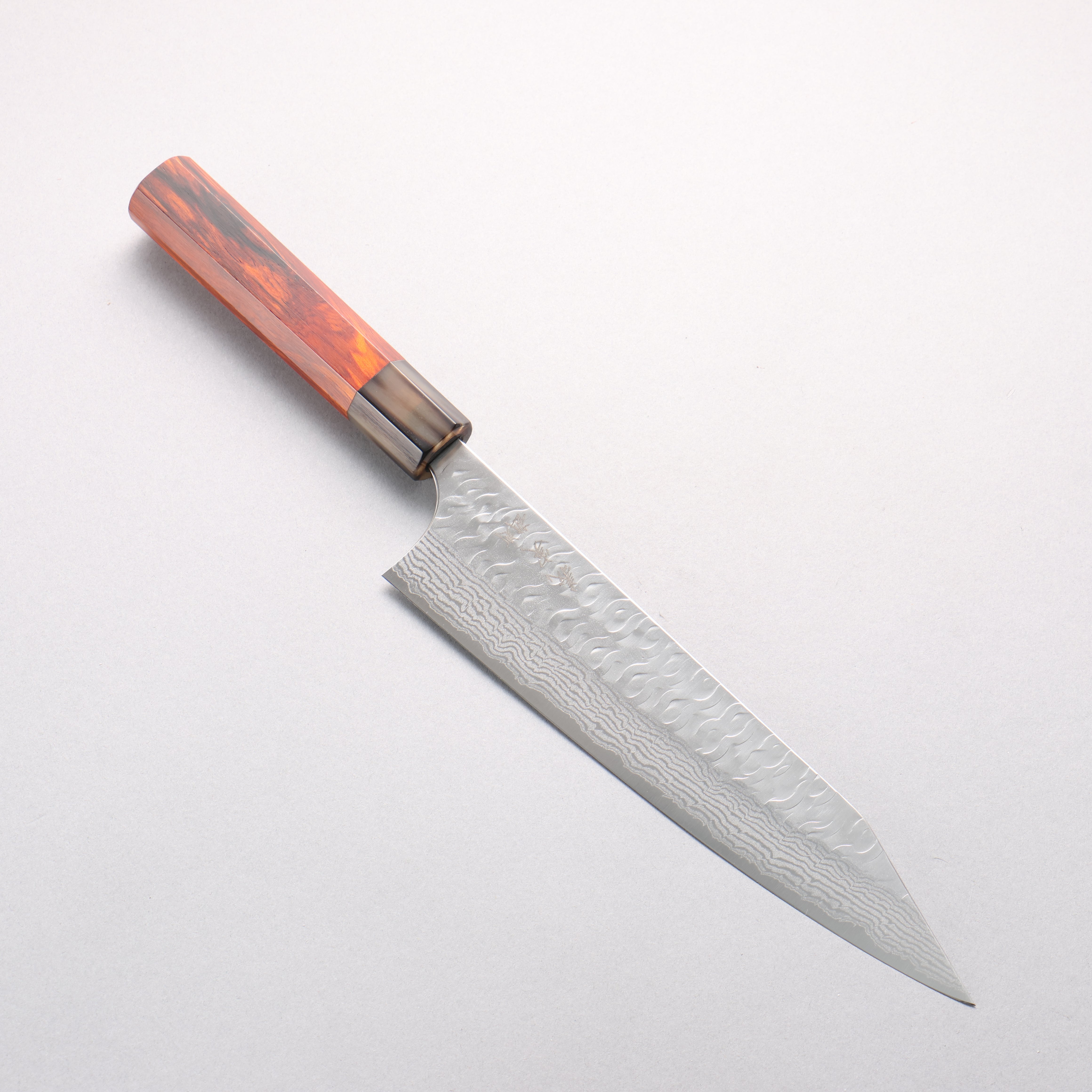 Yoshimi Kato Nami VG-XEOS Hammered Damascus Kiritsuke Gyuto 210mm Cocobolo & White Water Buffalo Horn Handle - Seisuke Knife