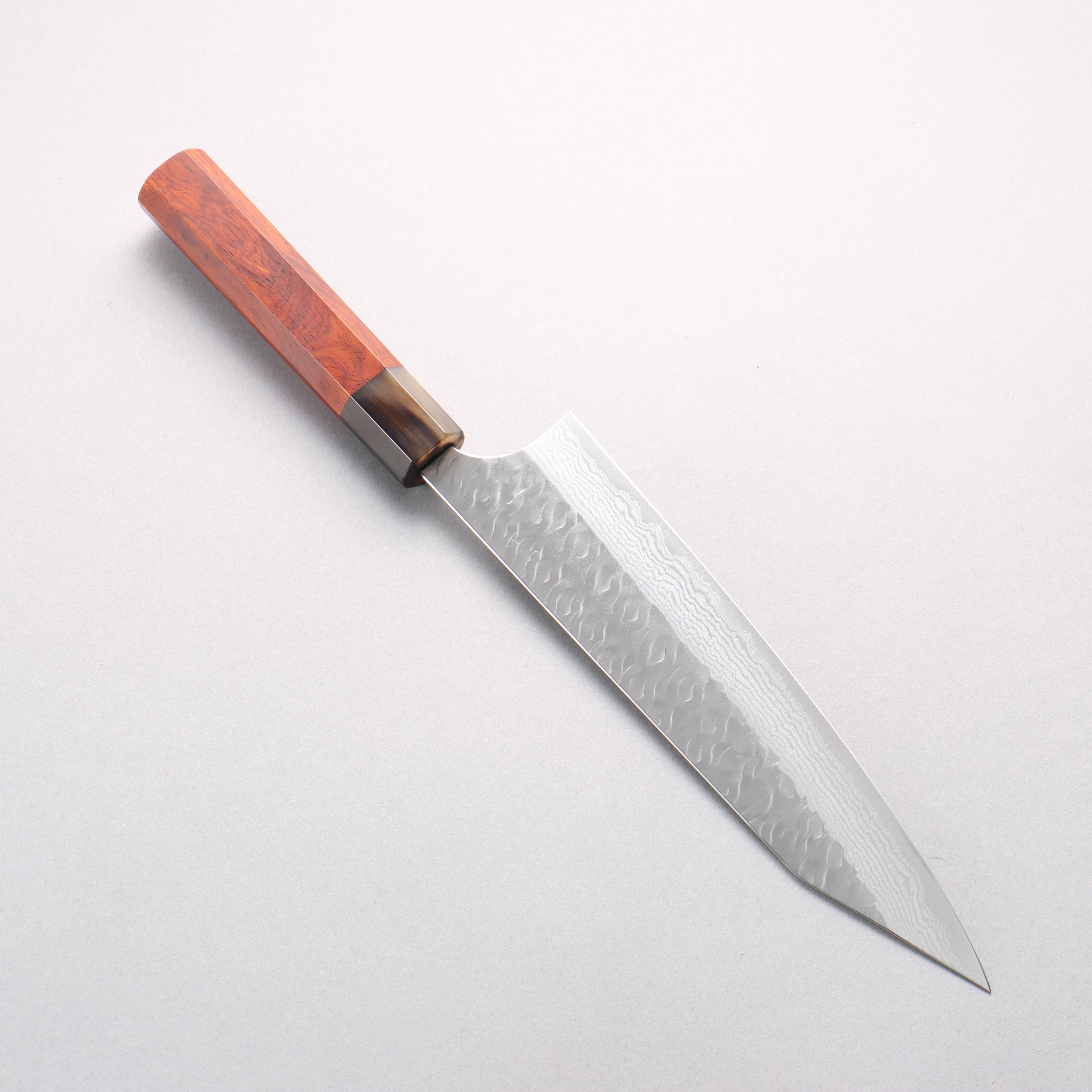 Yoshimi Kato Nami VG-XEOS Hammered Damascus Kiritsuke Gyuto 210mm Cocobolo & White Water Buffalo Horn Handle - Seisuke Knife