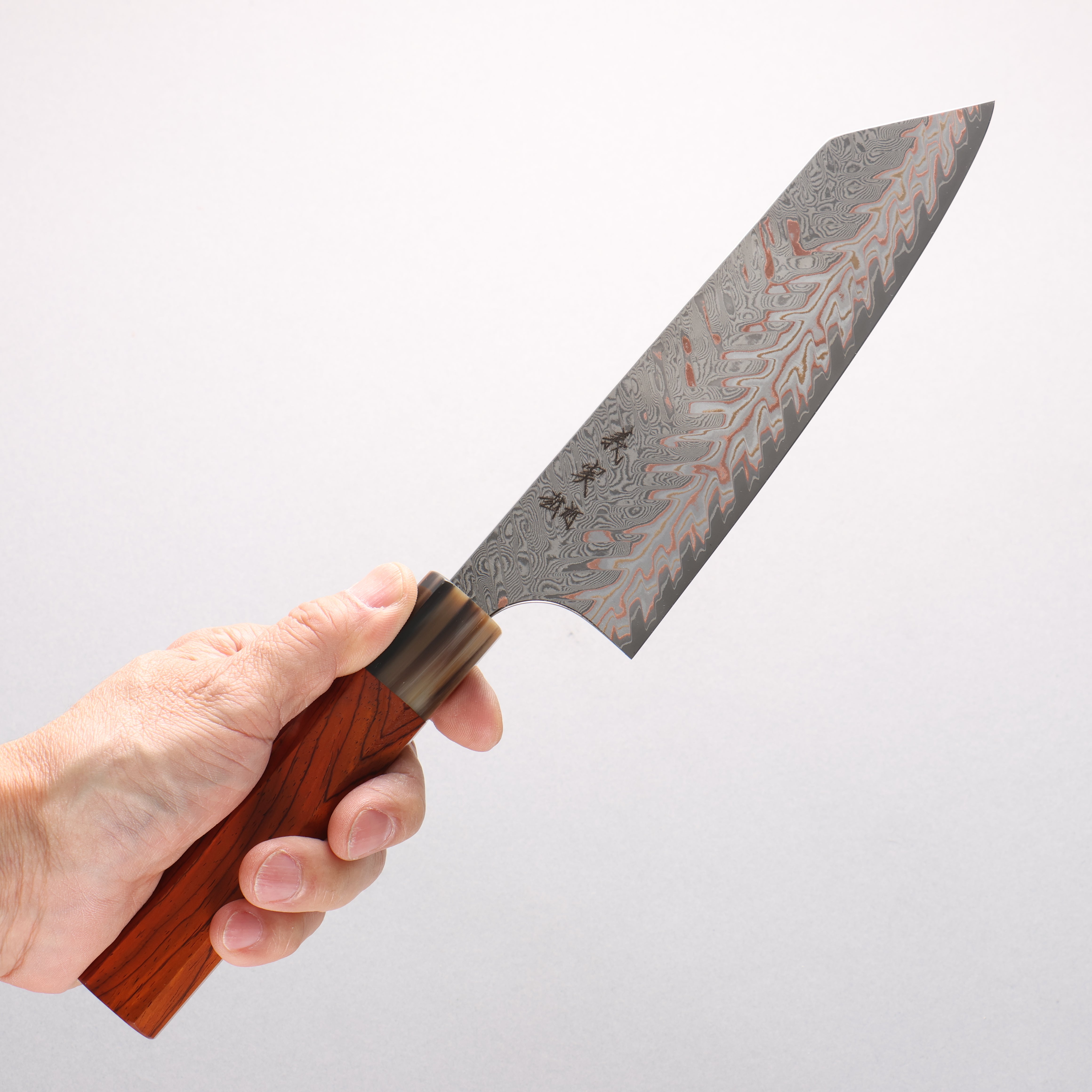 Yoshimi Kato VG10w Colored Damascus Bunka 170mm Cocobolo & White Water Buffalo Horn Handle - Seisuke Knife