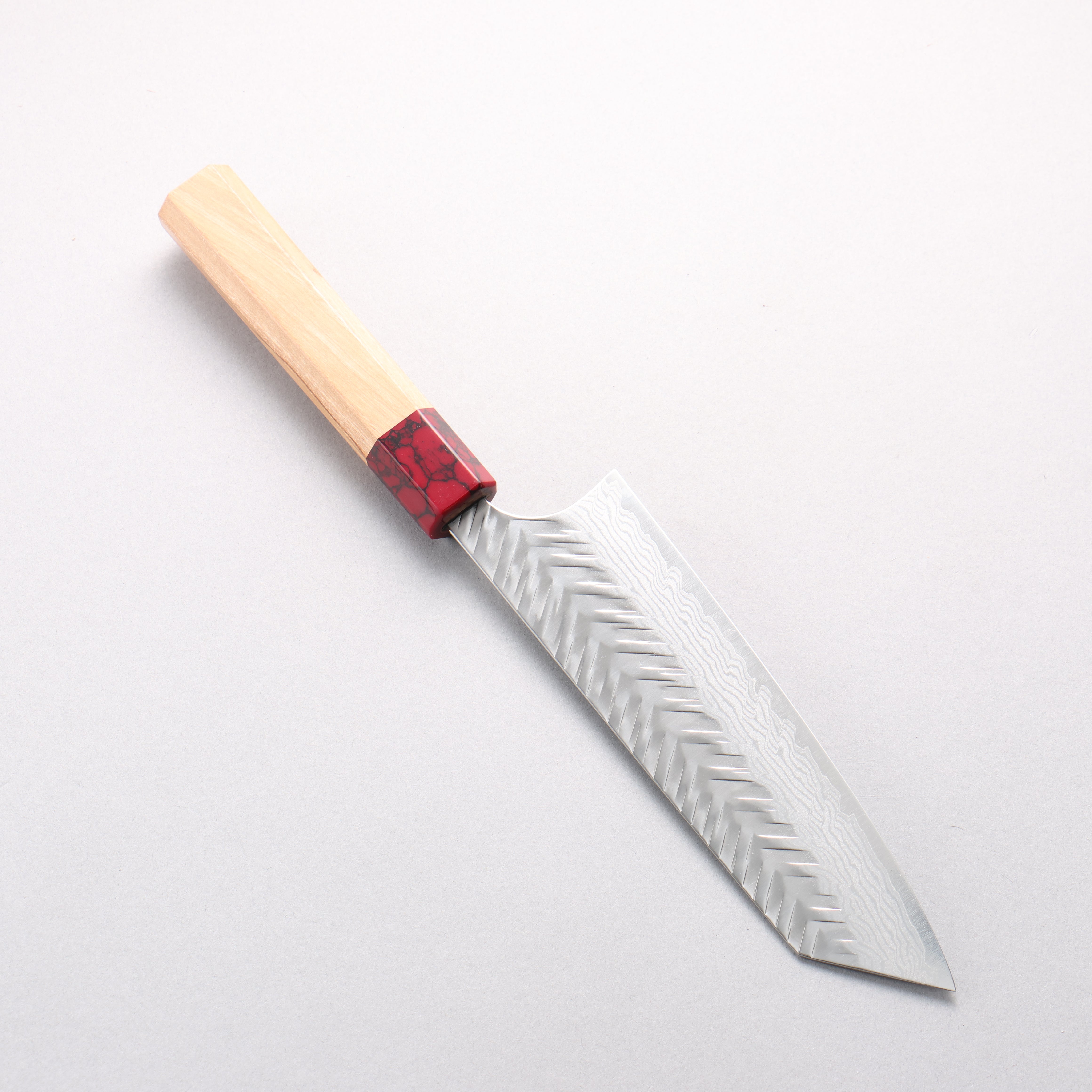 Yoshimi Kato VG-XEOS Damascus V-Hammered Bunka 170mm Olive Wood & Red Turquoise Handle - Seisuke Knife