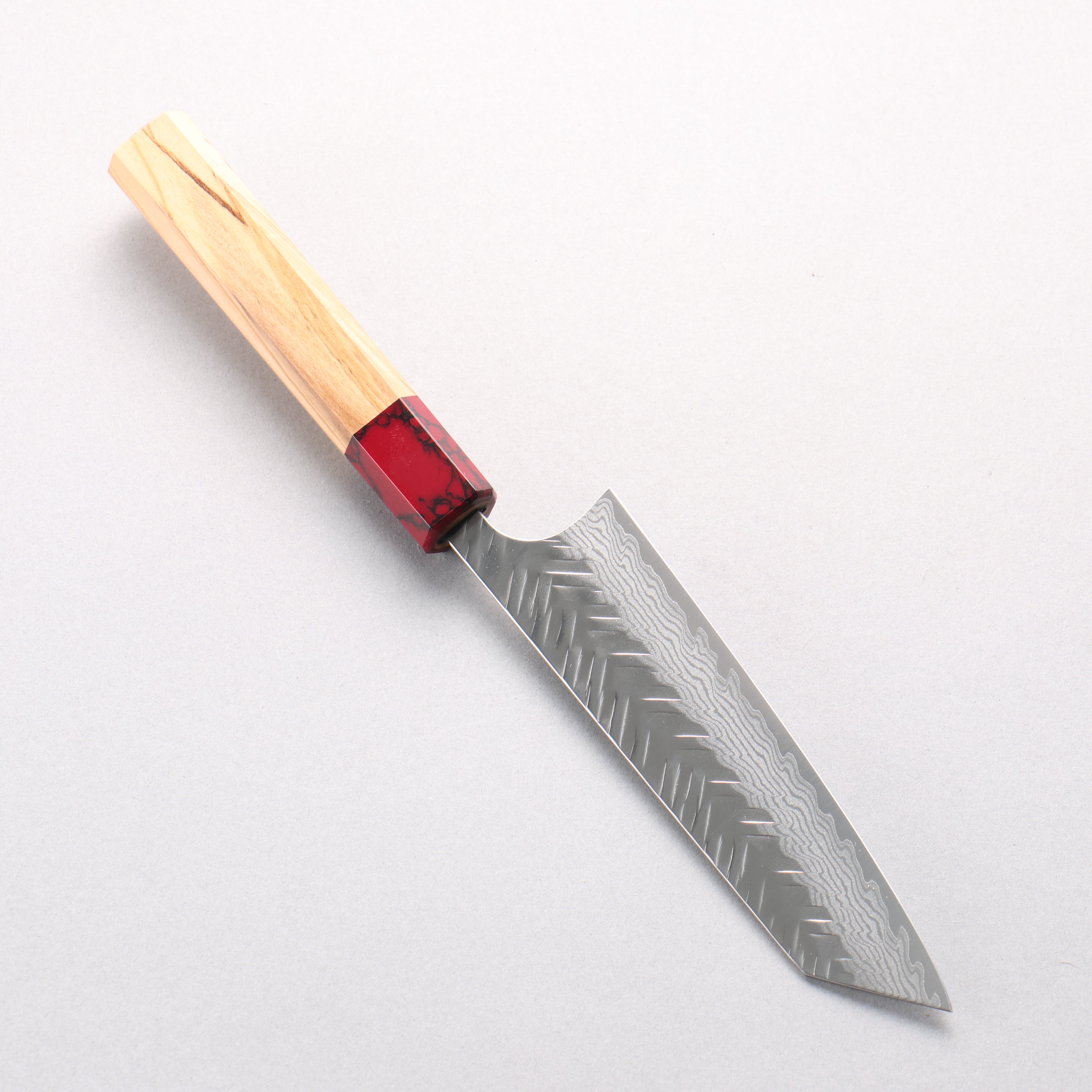 Yoshimi Kato VG-XEOS Damascus V-Hammered Small Bunka 130mm Olive Wood & Red Turquoise Handle - Seisuke Knife