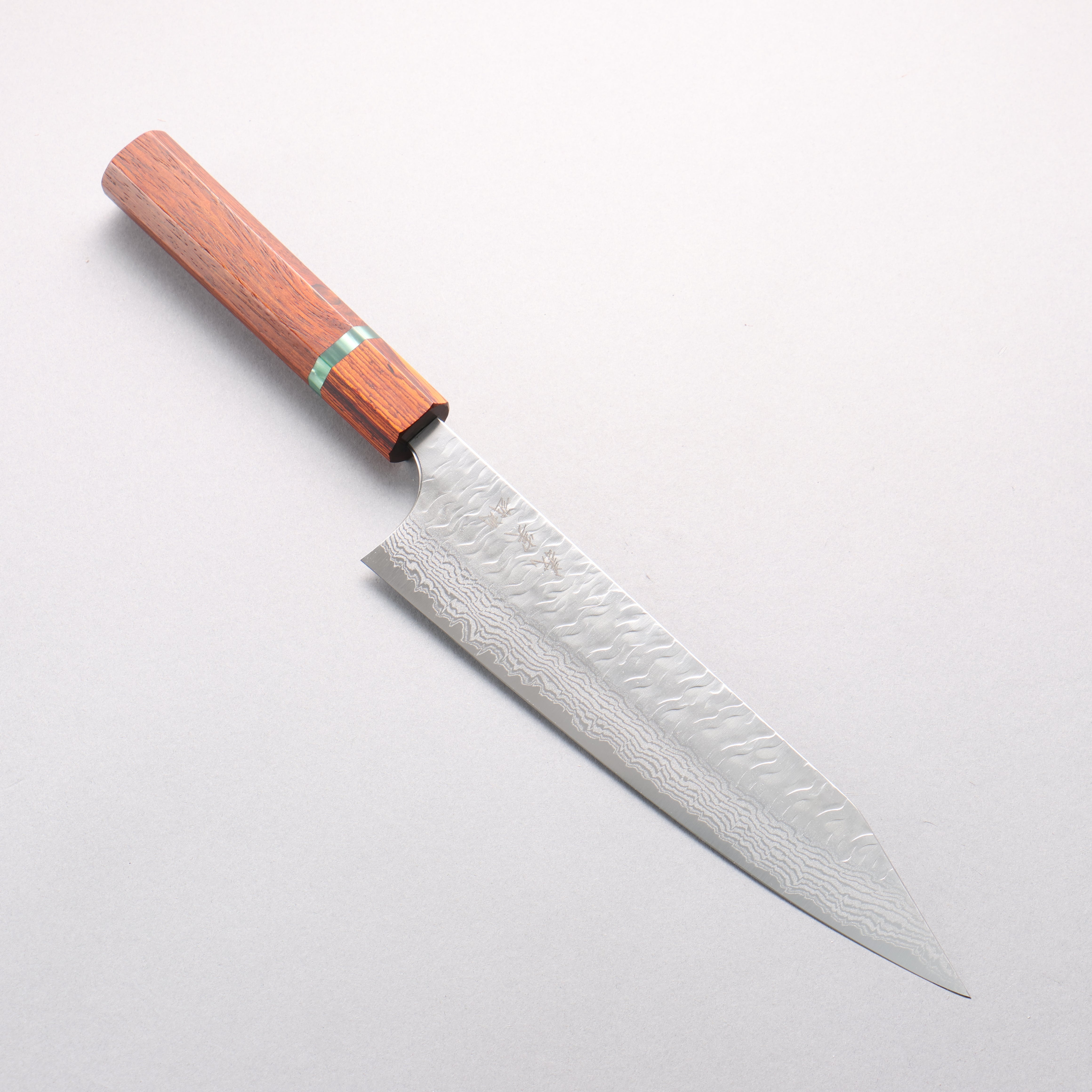 Yoshimi Kato Nami VG-XEOS Hammered Damascus Kiritsuke Gyuto 210mm Cocobolo & Green Ring Handle - Seisuke Knife