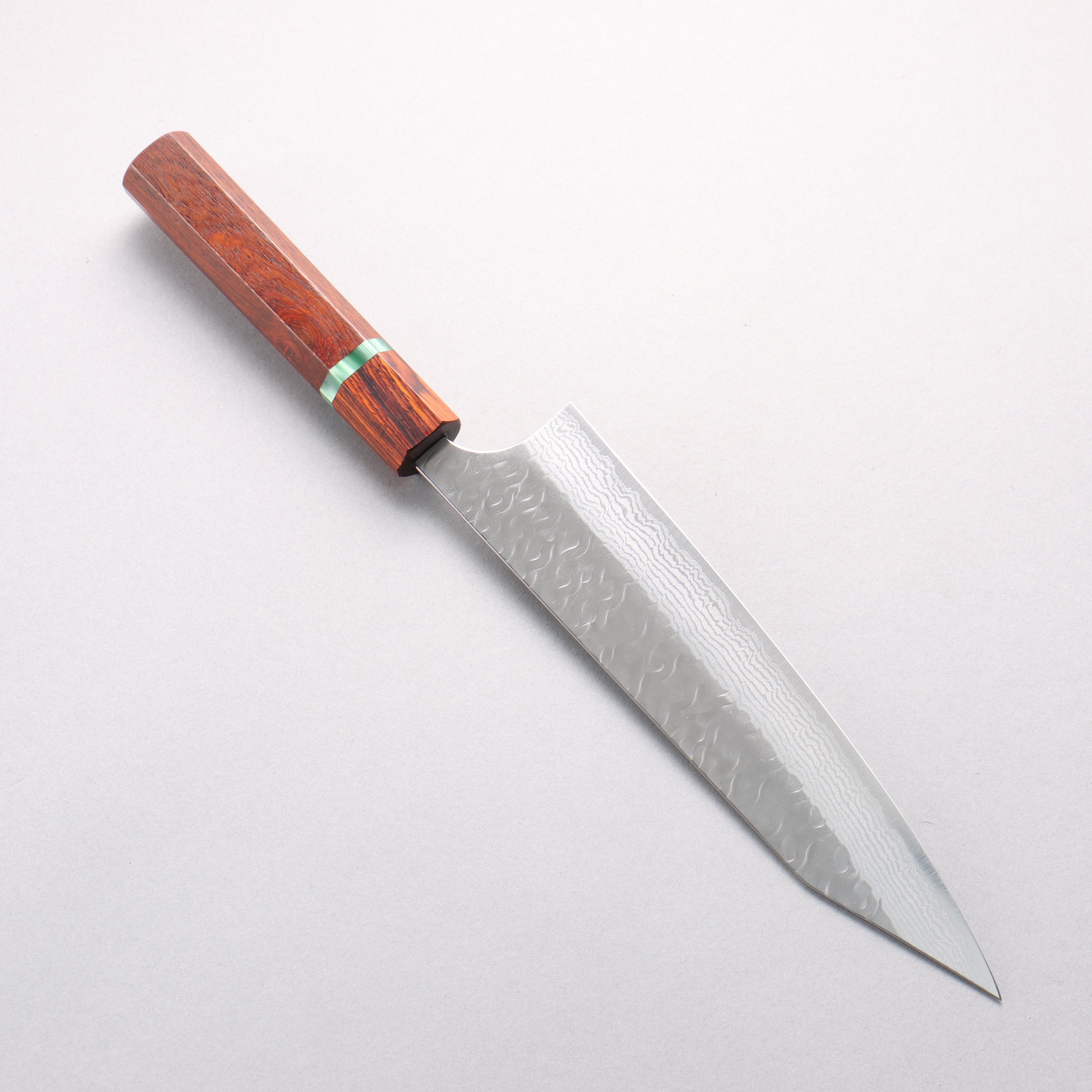 Yoshimi Kato Nami VG-XEOS Hammered Damascus Kiritsuke Gyuto 210mm Cocobolo & Green Ring Handle - Seisuke Knife