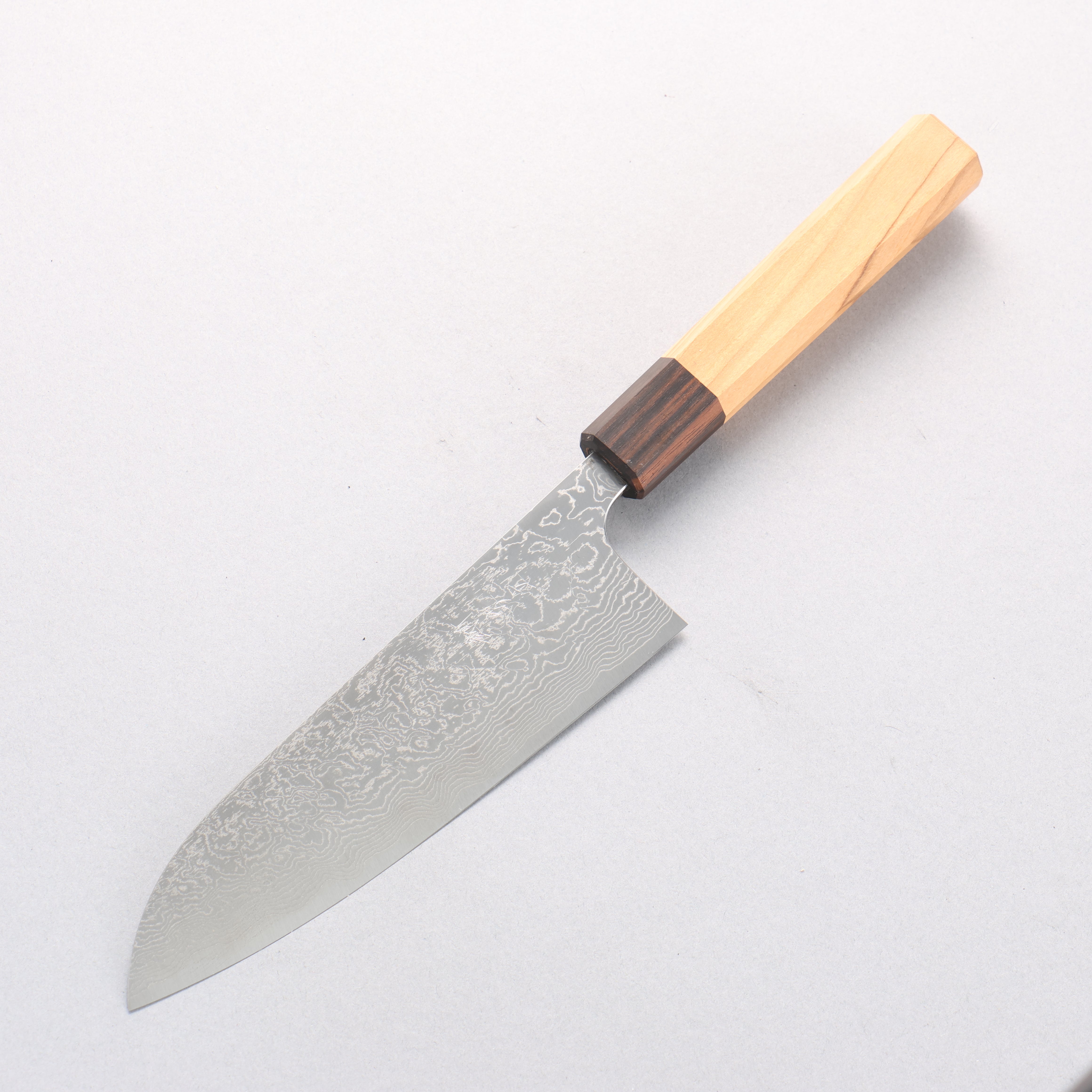Anryu VG10 Migaki Damascus Small Santoku 150mm Olive tree Handle - Seisuke Knife