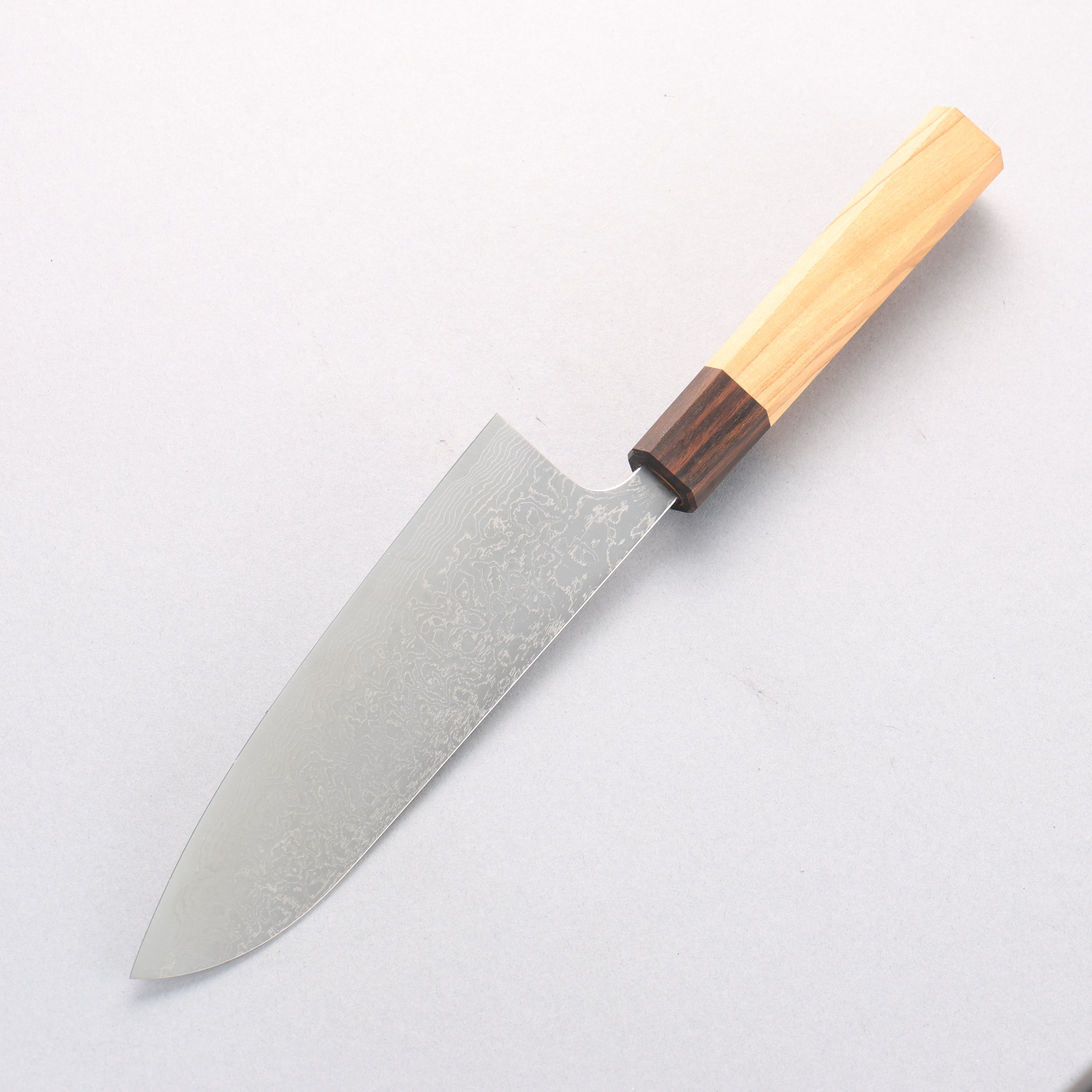 Anryu VG10 Migaki Damascus Small Santoku 150mm Olive tree Handle - Seisuke Knife