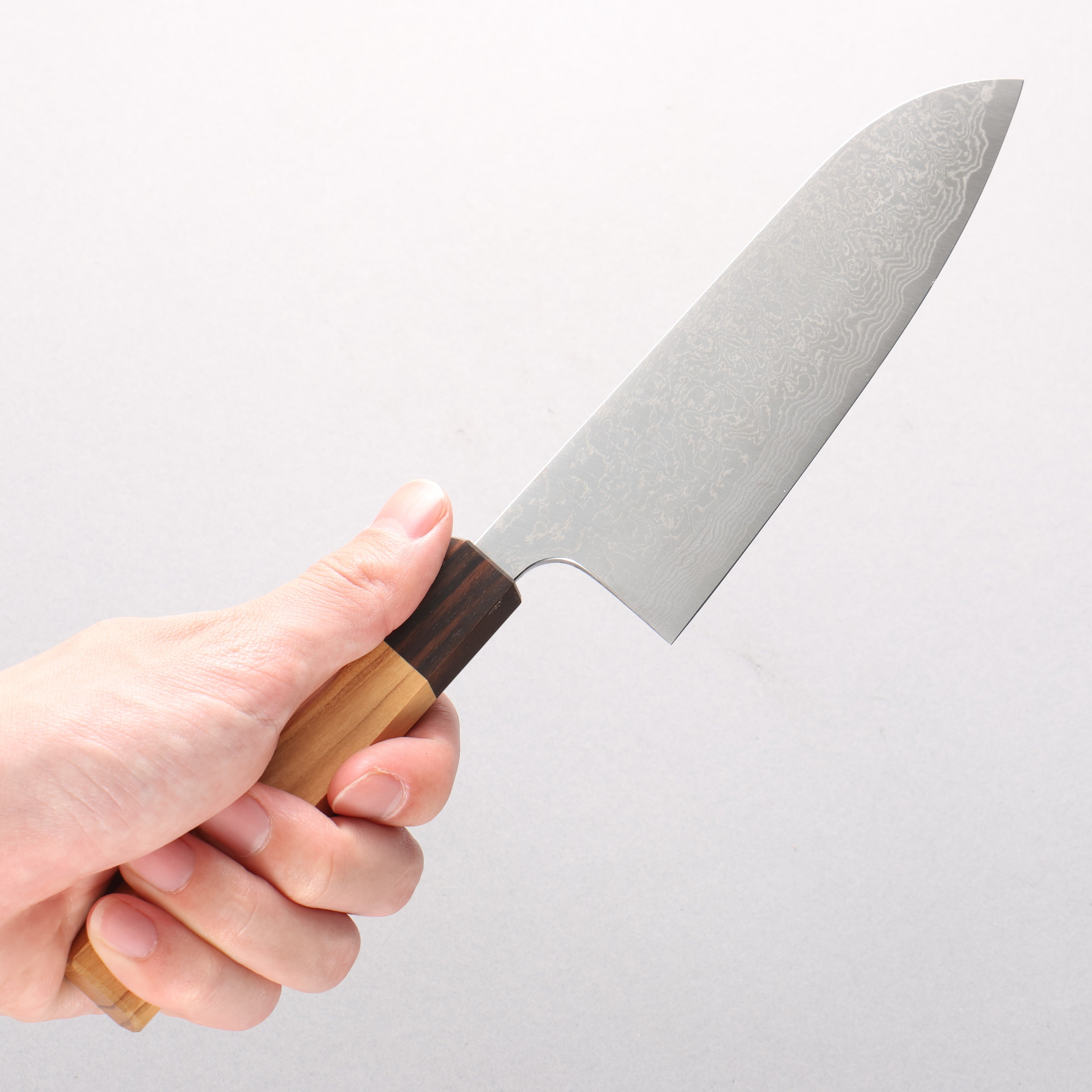 Anryu VG10 Migaki Damascus Small Santoku 150mm Olive tree Handle - Seisuke Knife