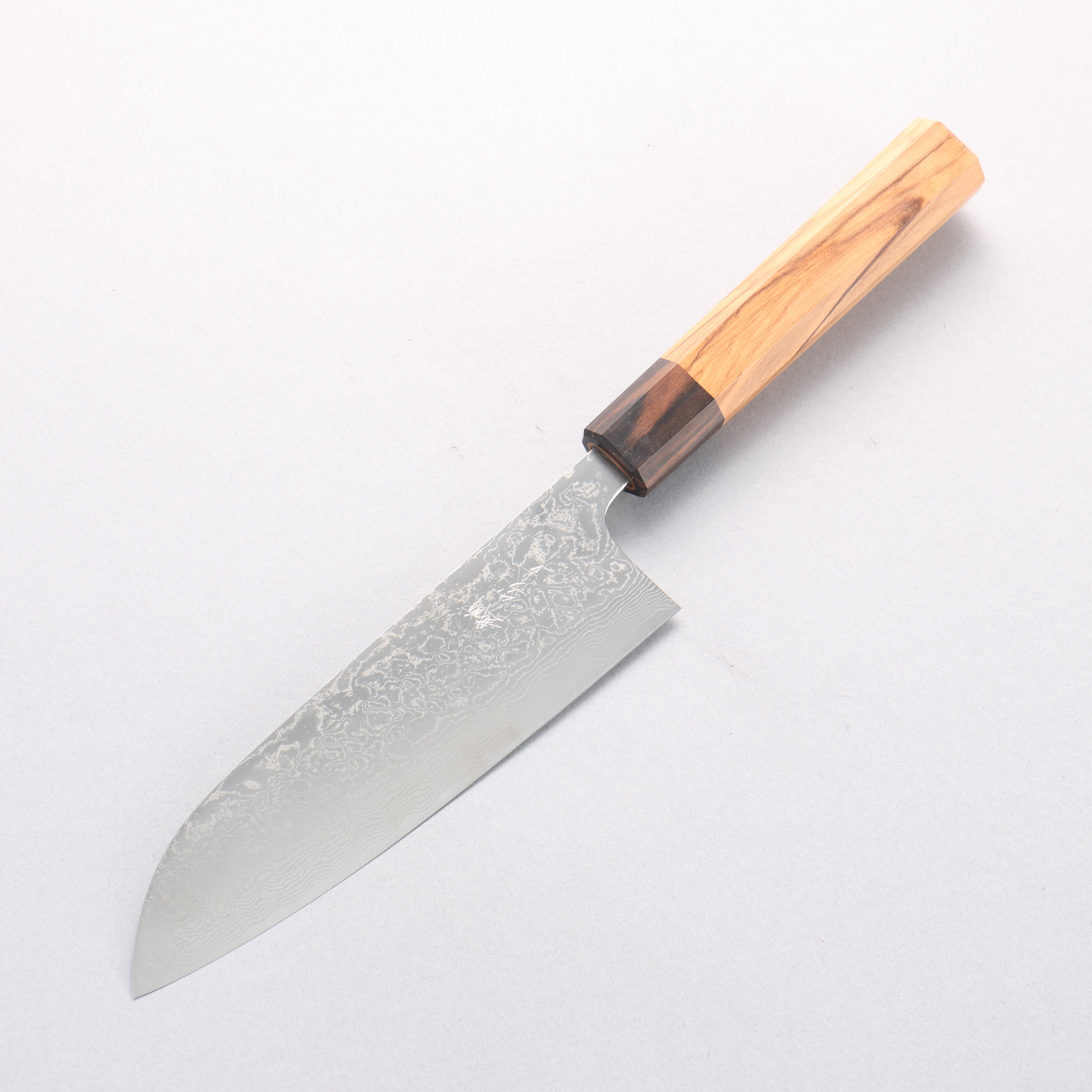 Anryu VG10 Migaki Finished Damascus Santoku 170mm Olive Wood Handle - Seisuke Knife