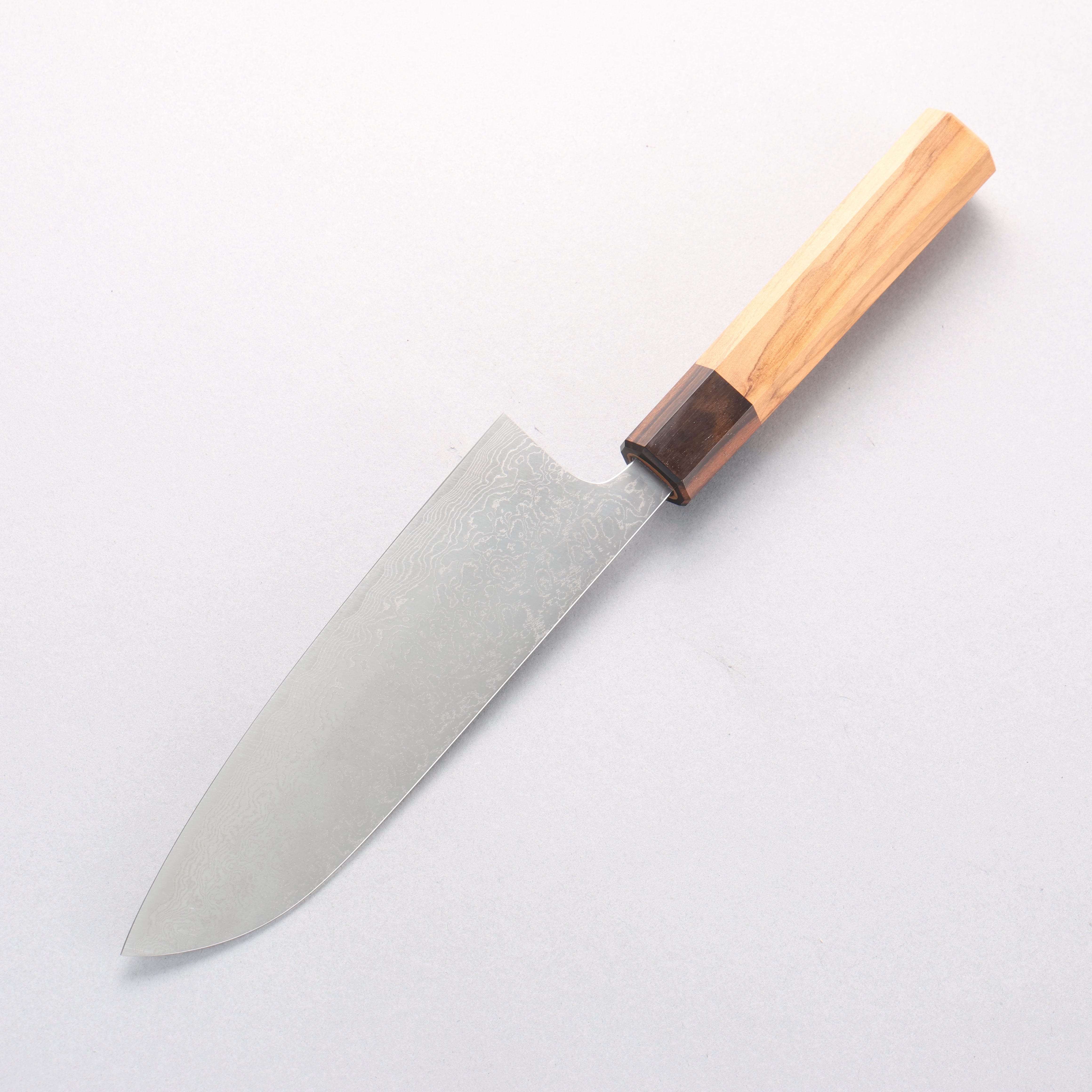 Anryu VG10 Migaki Finished Damascus Santoku 170mm Olive Wood Handle - Seisuke Knife