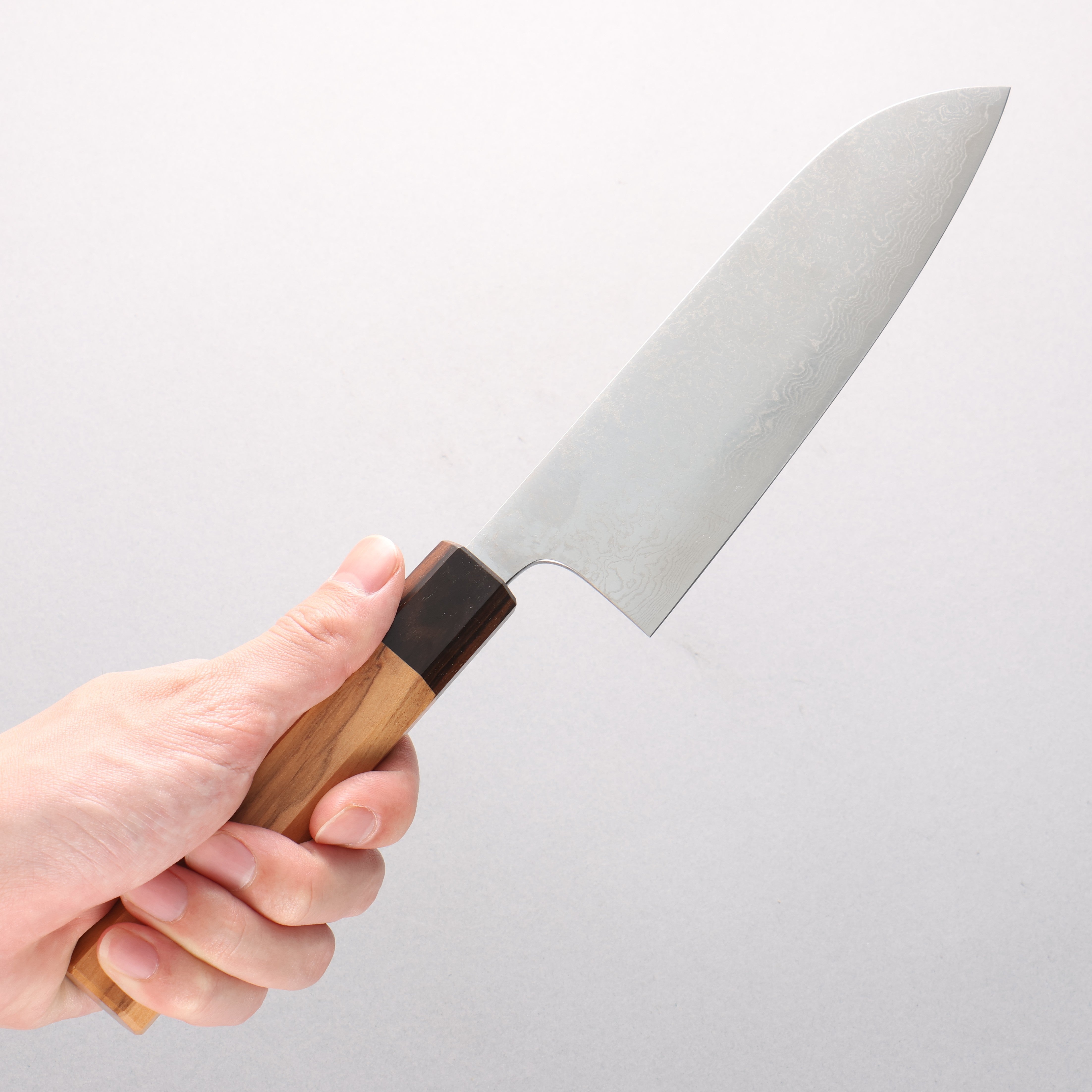 Anryu VG10 Migaki Finished Damascus Santoku 170mm Olive Wood Handle - Seisuke Knife