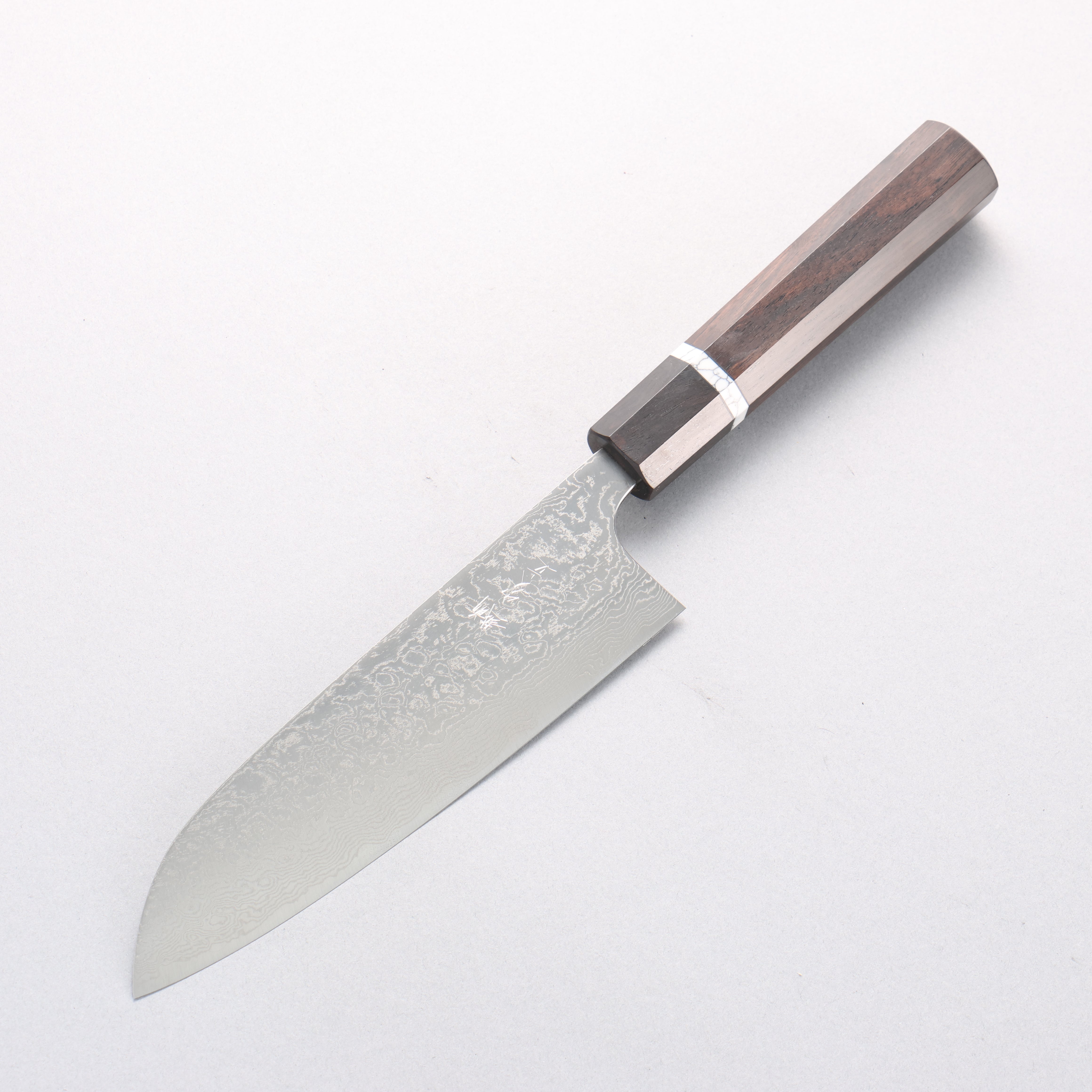 Anryu VG10 Migaki Finished Damascus Santoku 170mm Ebony Wood & White Turquoise Ring Handle - Seisuke Knife