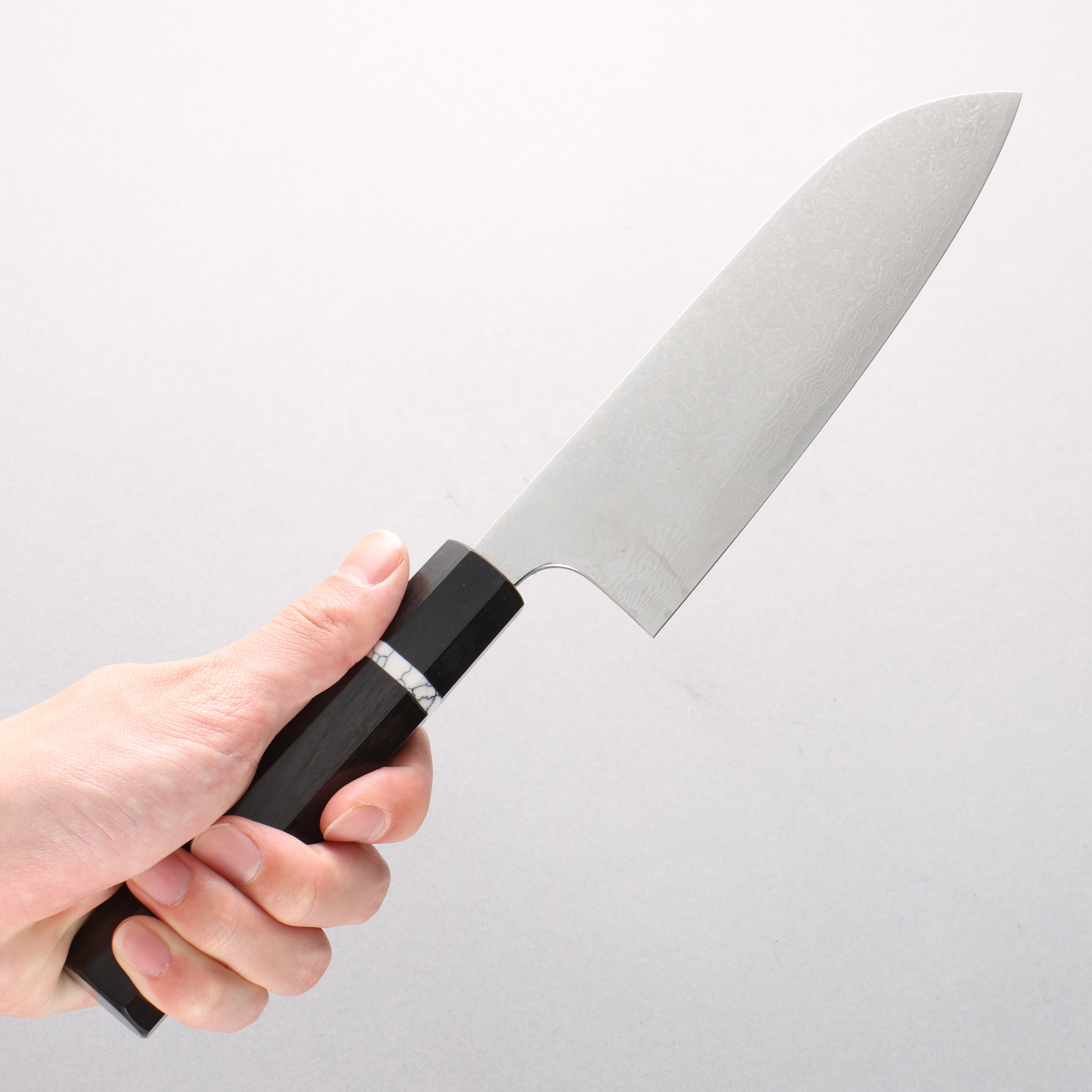 Anryu VG10 Migaki Finished Damascus Santoku 170mm Ebony Wood & White Turquoise Ring Handle - Seisuke Knife