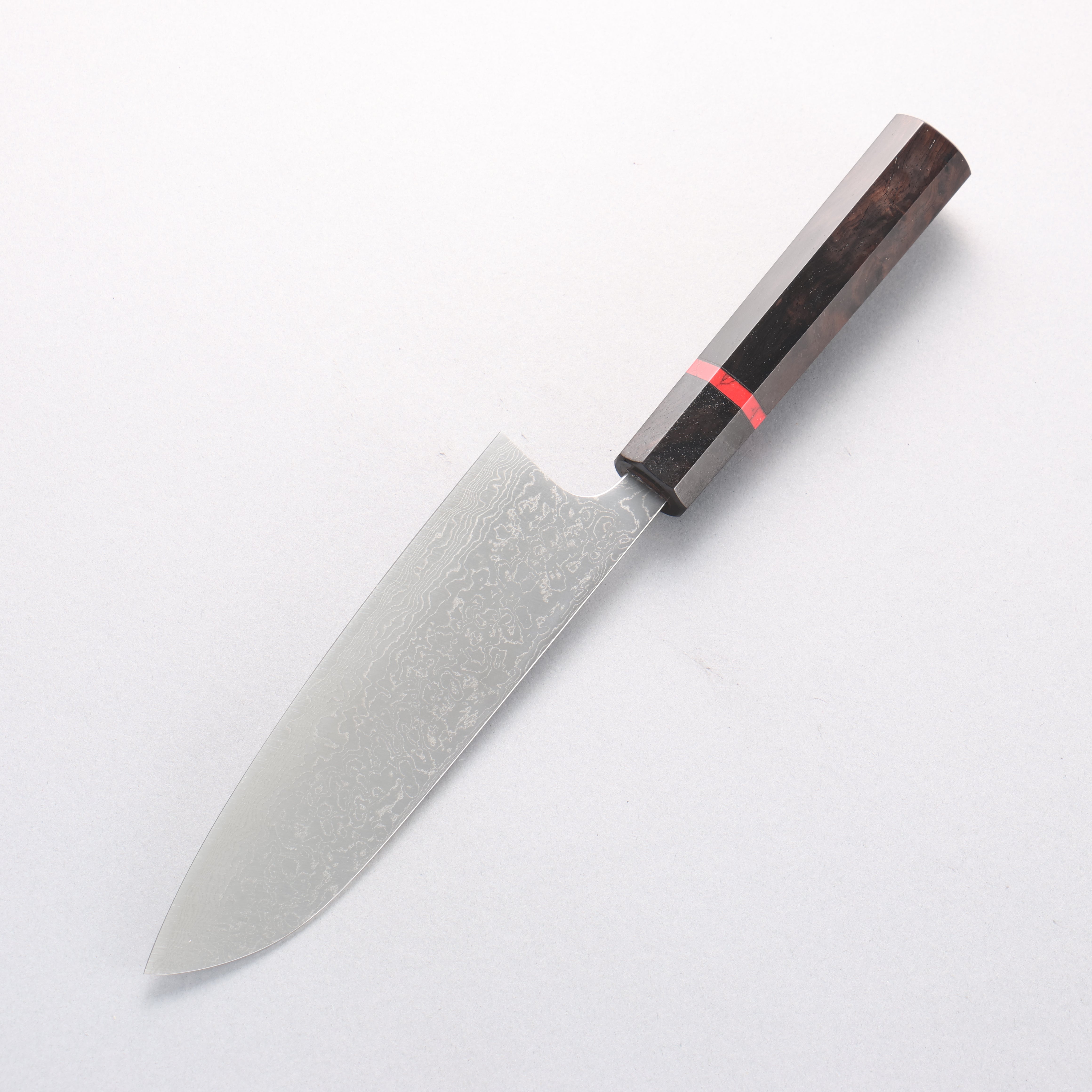Anryu VG10 Migaki Finished Damascus Santoku 170mm Ebony Wood & Red Turquoise Ring Handle - Seisuke Knife