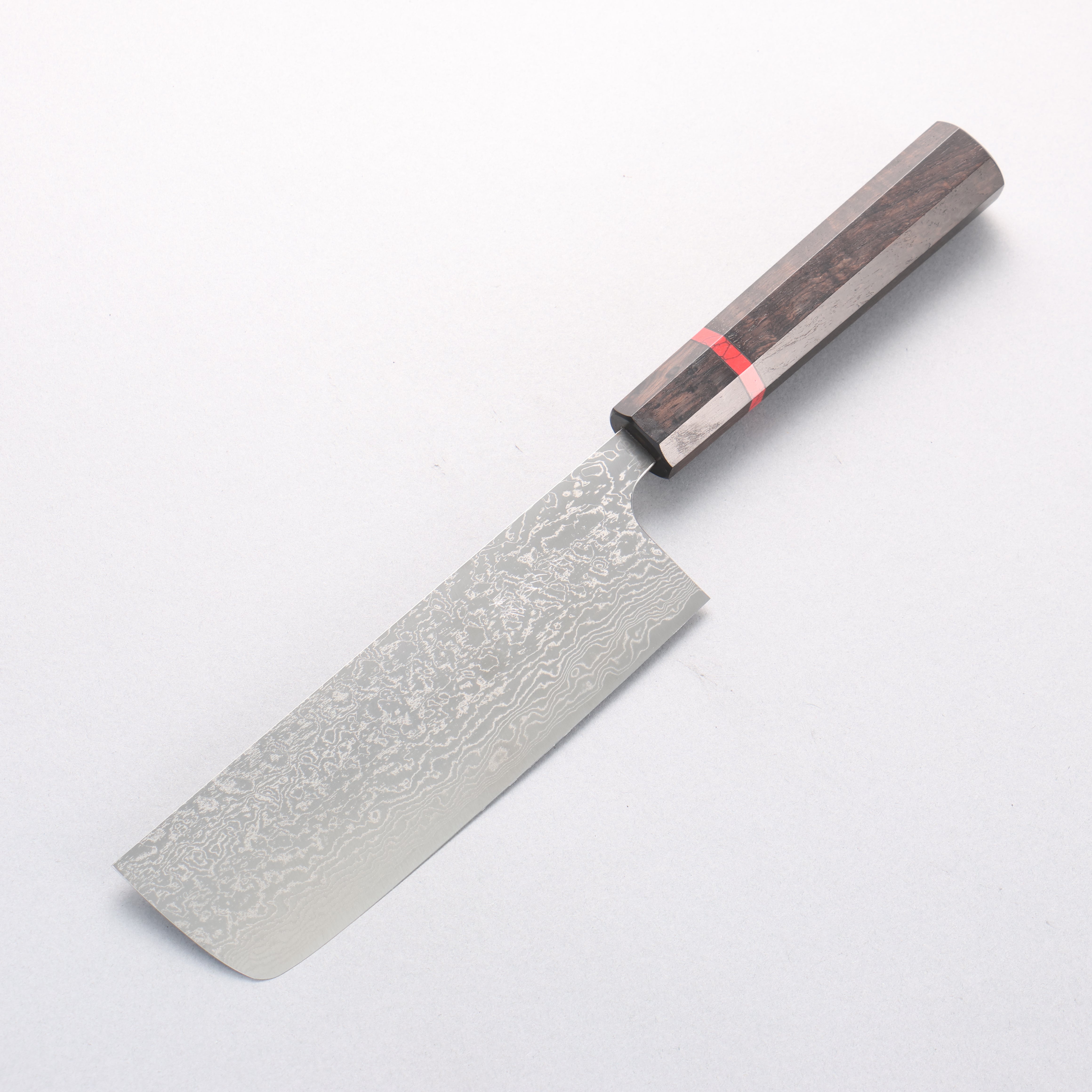 Anryu VG10 Migaki Damascus Nakiri 165mm Ebony Wood & Red Turquoise Ring Handle - Seisuke Knife