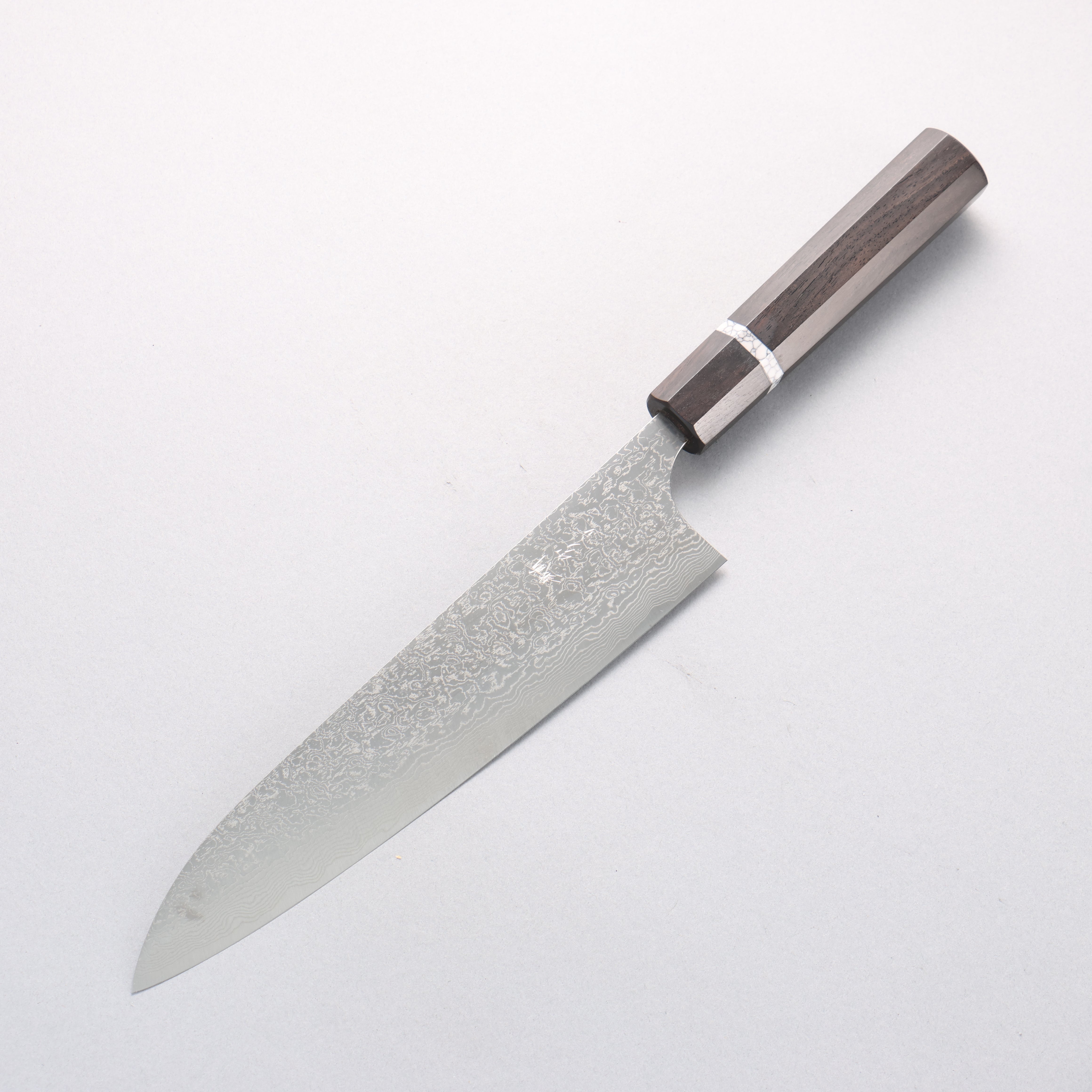 Anryu VG10 Migaki Damascus Gyuto 210mm Ebony Wood & White Turquoise Ring Handle - Seisuke Knife