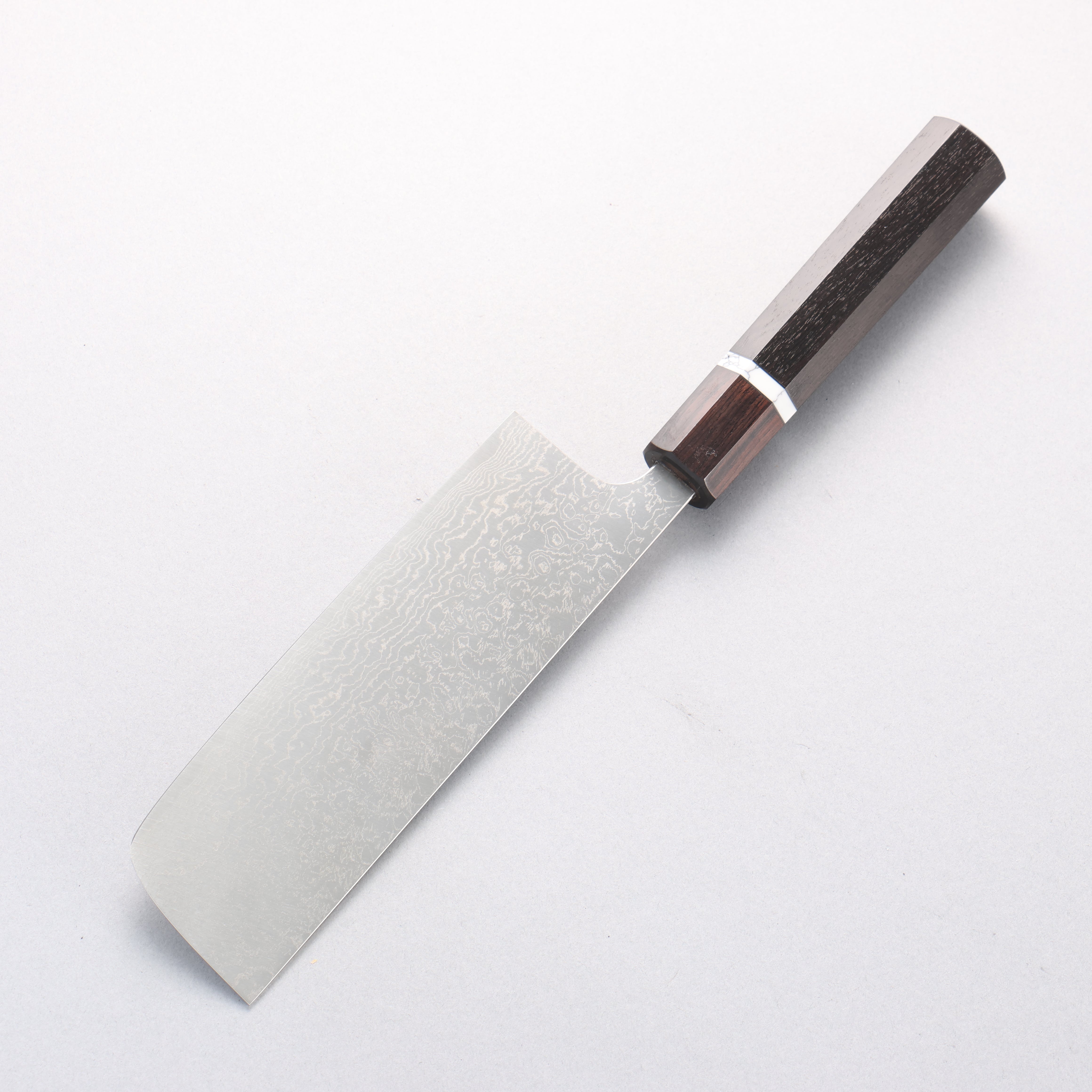 Anryu VG10 Migaki Damascus Nakiri 165mm Ebony Wood & White Turquoise Ring Handle - Seisuke Knife