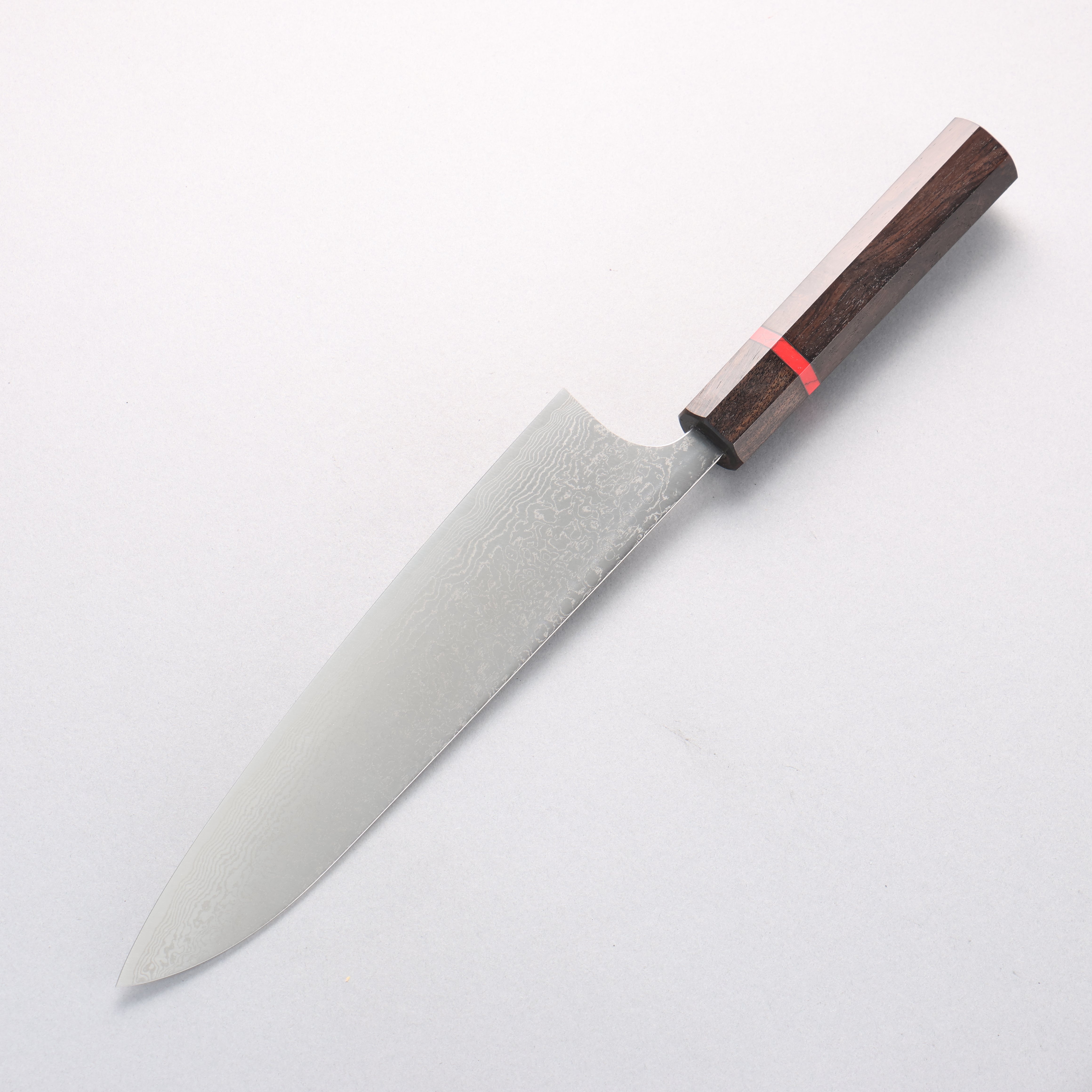 Anryu VG10 Migaki Damascus Gyuto 210mm Ebony Wood & Red Turquoise Ring Handle - Seisuke Knife