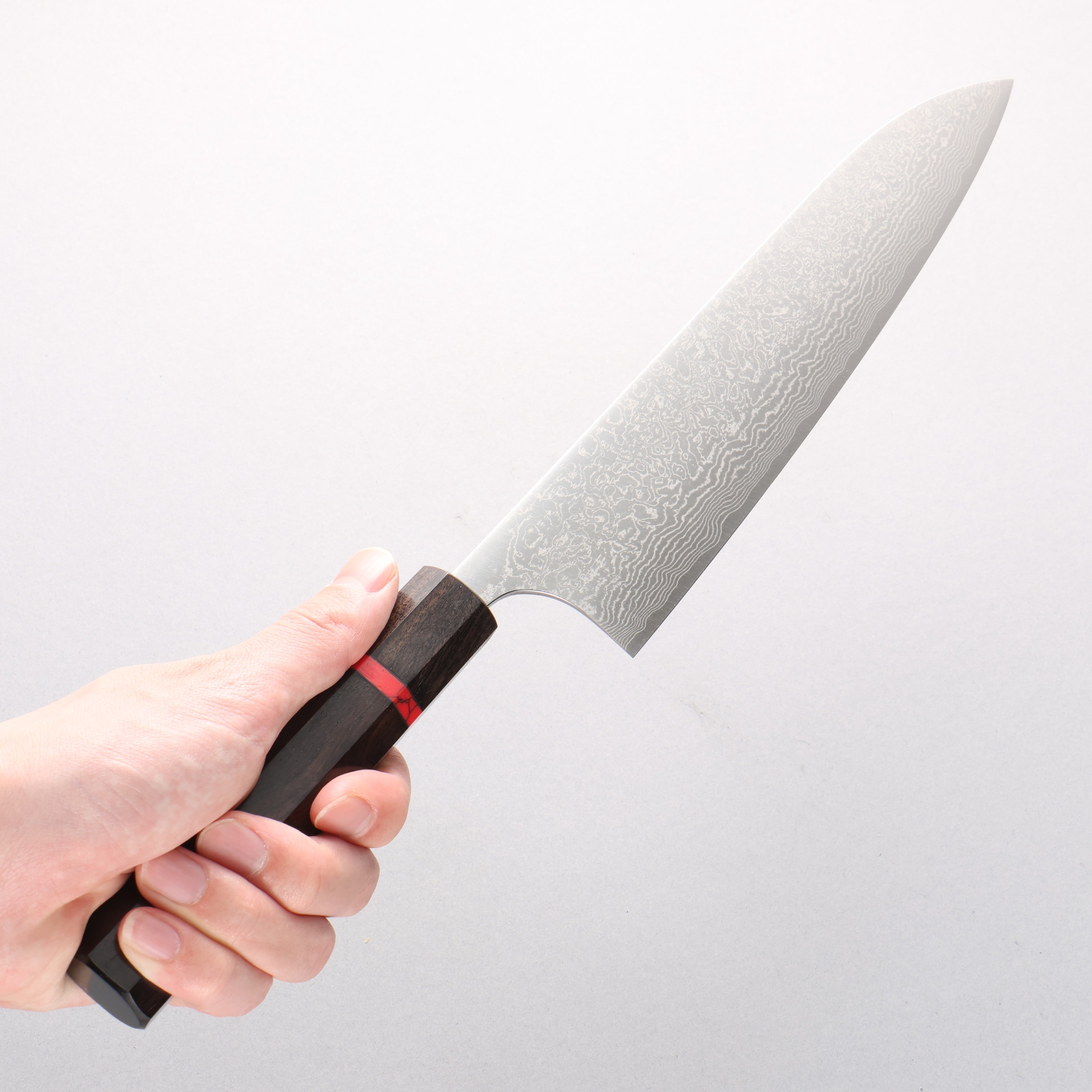 Anryu VG10 Migaki Damascus Gyuto 210mm Ebony Wood & Red Turquoise Ring Handle - Seisuke Knife