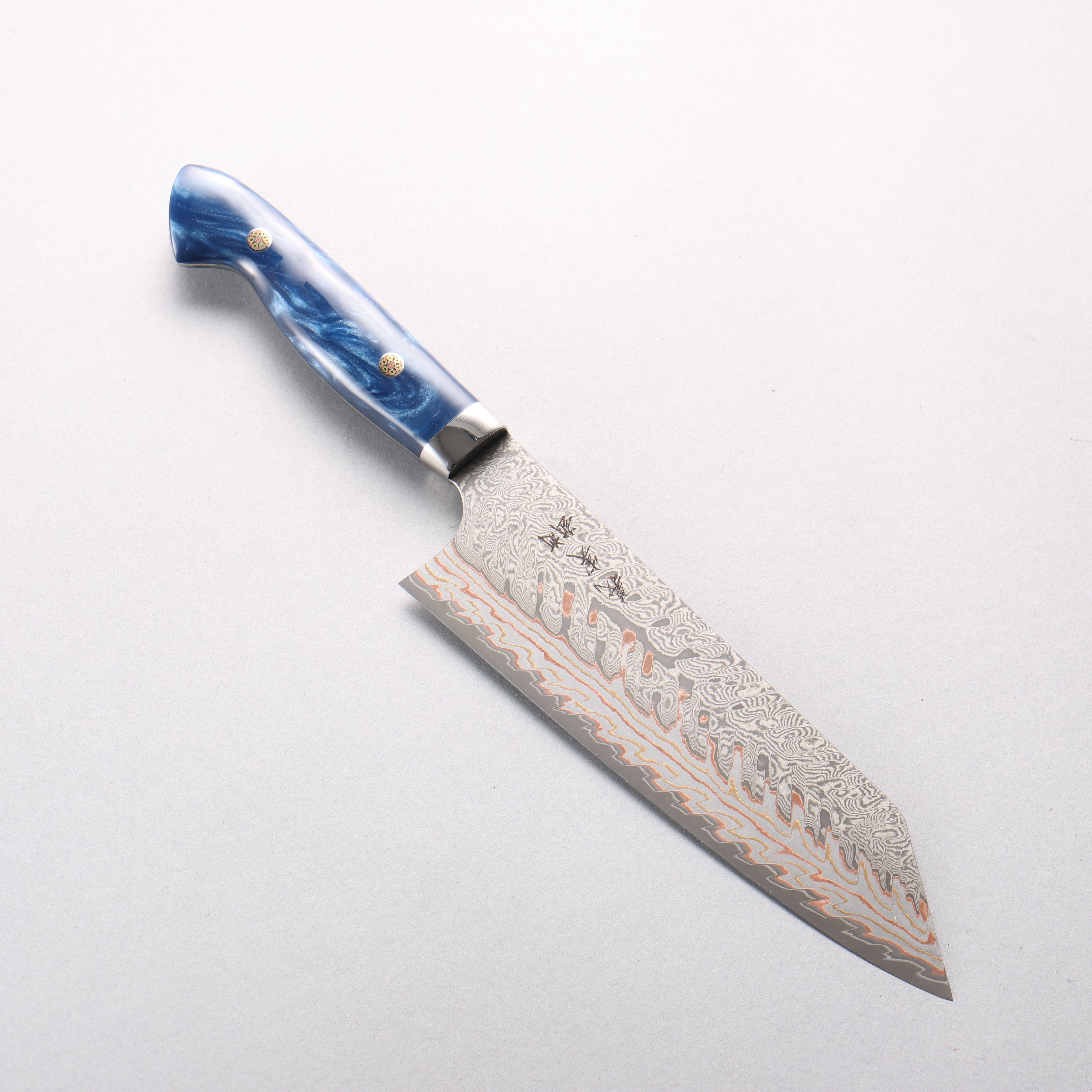 Yoshimi Kato VG10w Colored Damascus Bunka 170mm Blue Acrylic Handle - Seisuke Knife