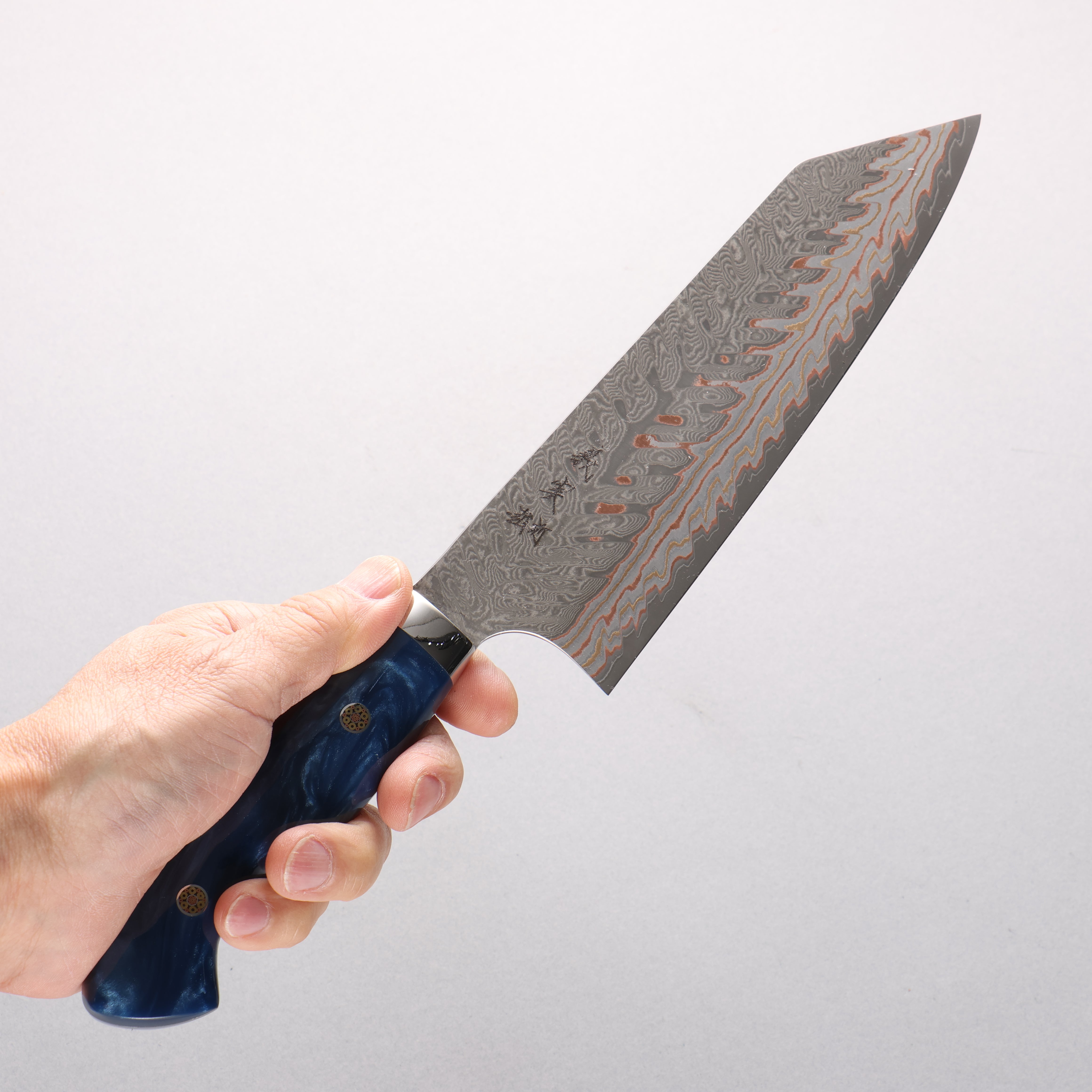 Yoshimi Kato VG10w Colored Damascus Bunka 170mm Blue Acrylic Handle - Seisuke Knife