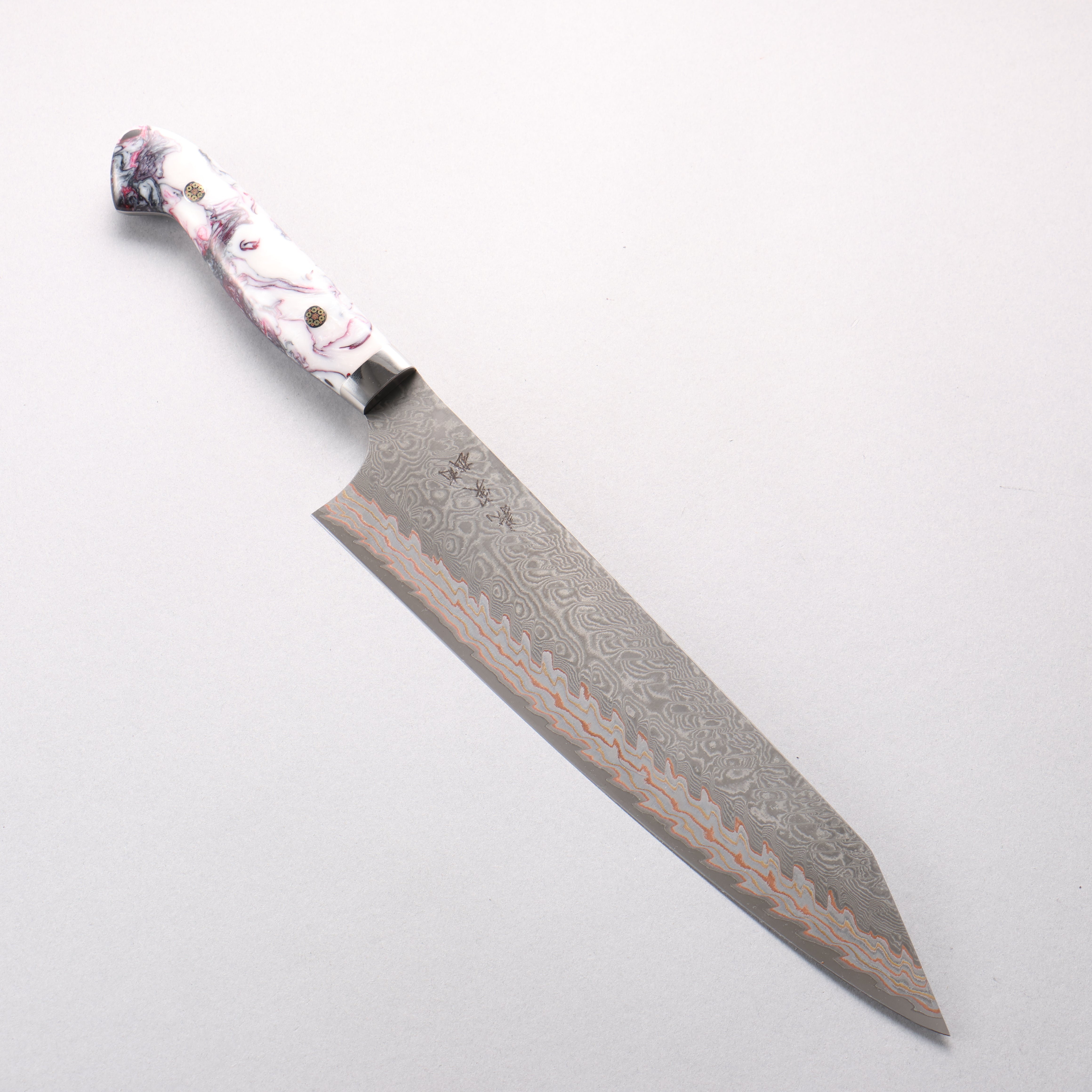 Yoshimi Kato VG10w Colored Damascus Kiritsuke Gyuto 240mm White Black Red Acrylic Handle - Seisuke Knife