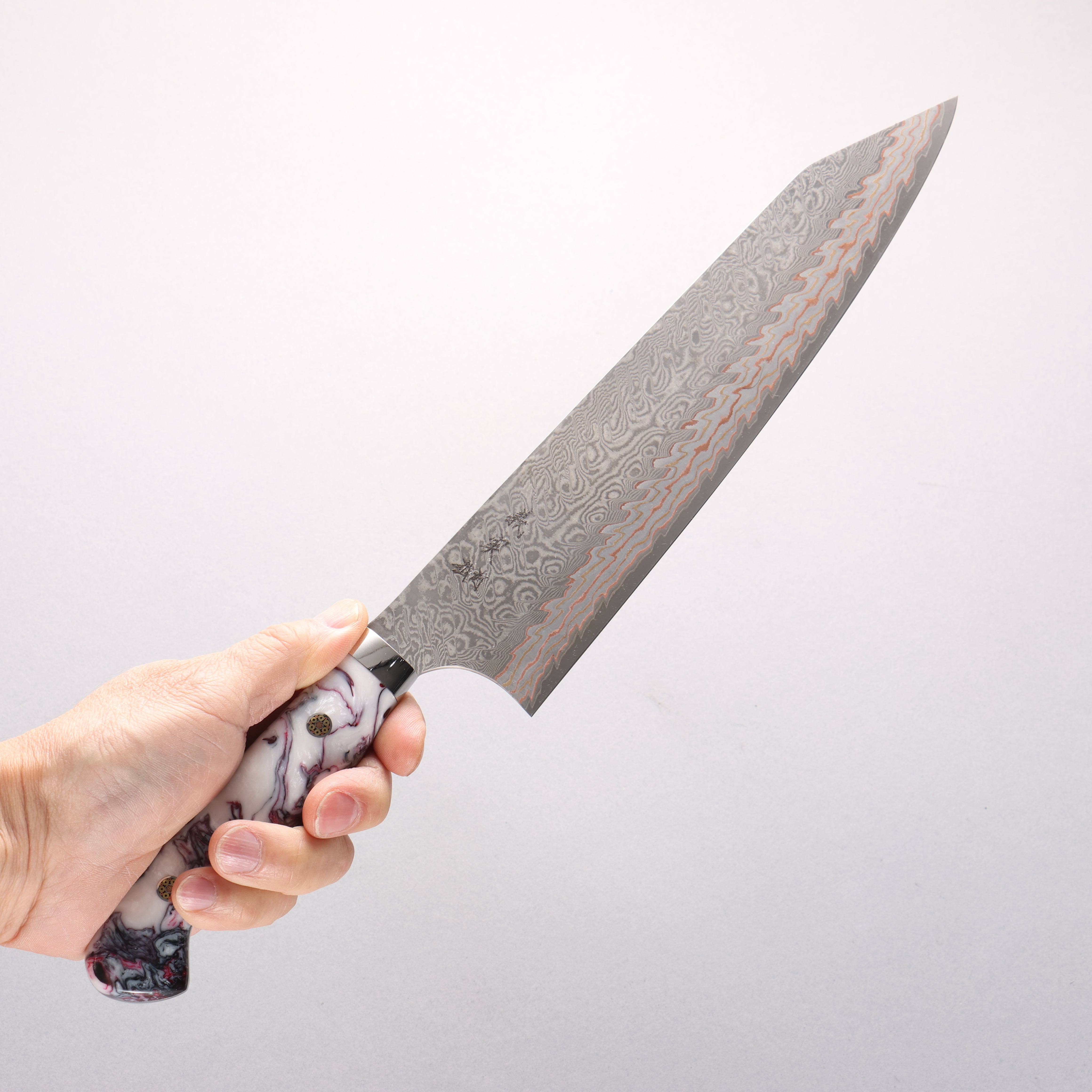 Yoshimi Kato VG10w Colored Damascus Kiritsuke Gyuto 240mm White Black Red Acrylic Handle - Seisuke Knife