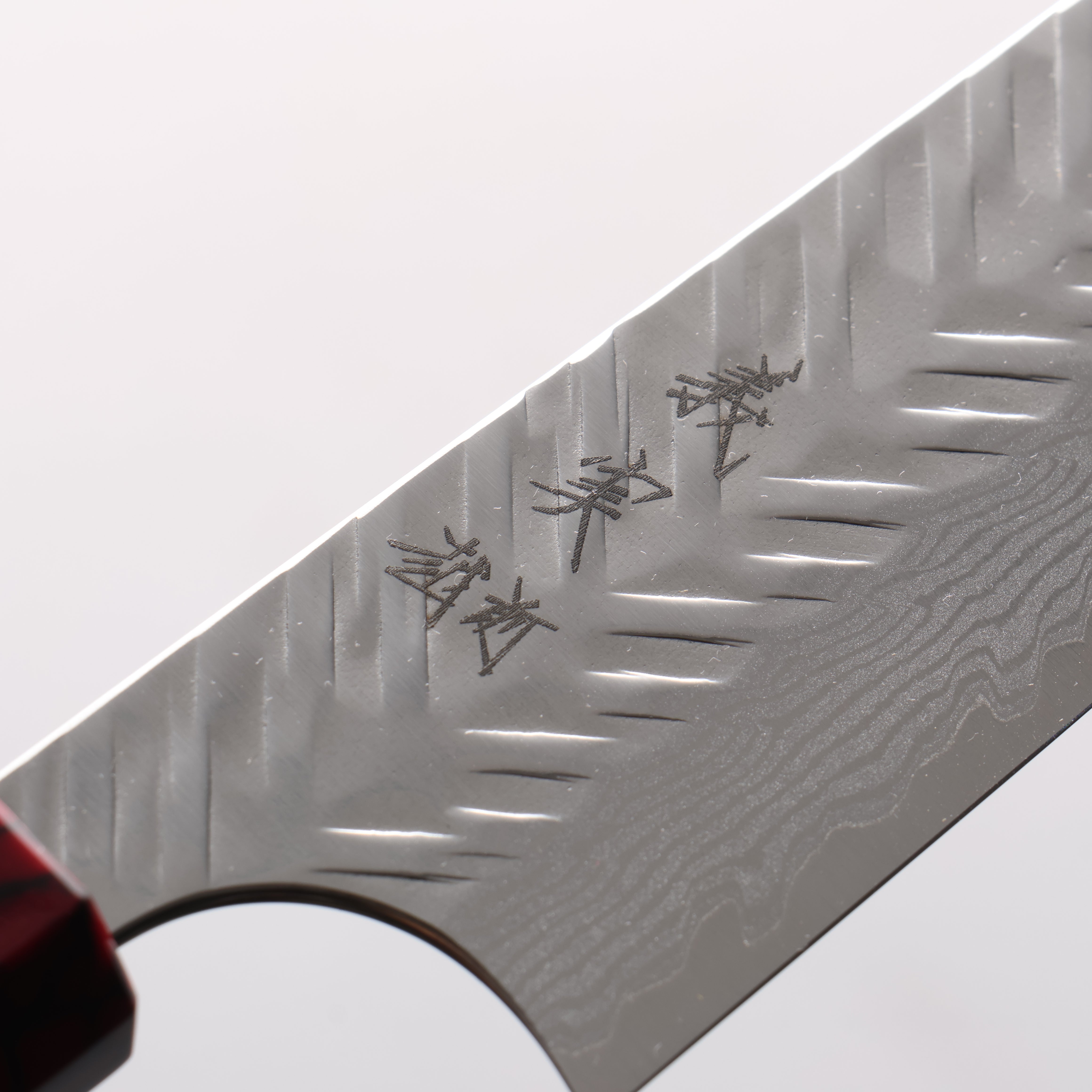 Yoshimi Kato VG-XEOS Damascus V-Hammered Kiritsuke Sujihiki 270mm Olive & Red Turquoise Handle - Seisuke Knife