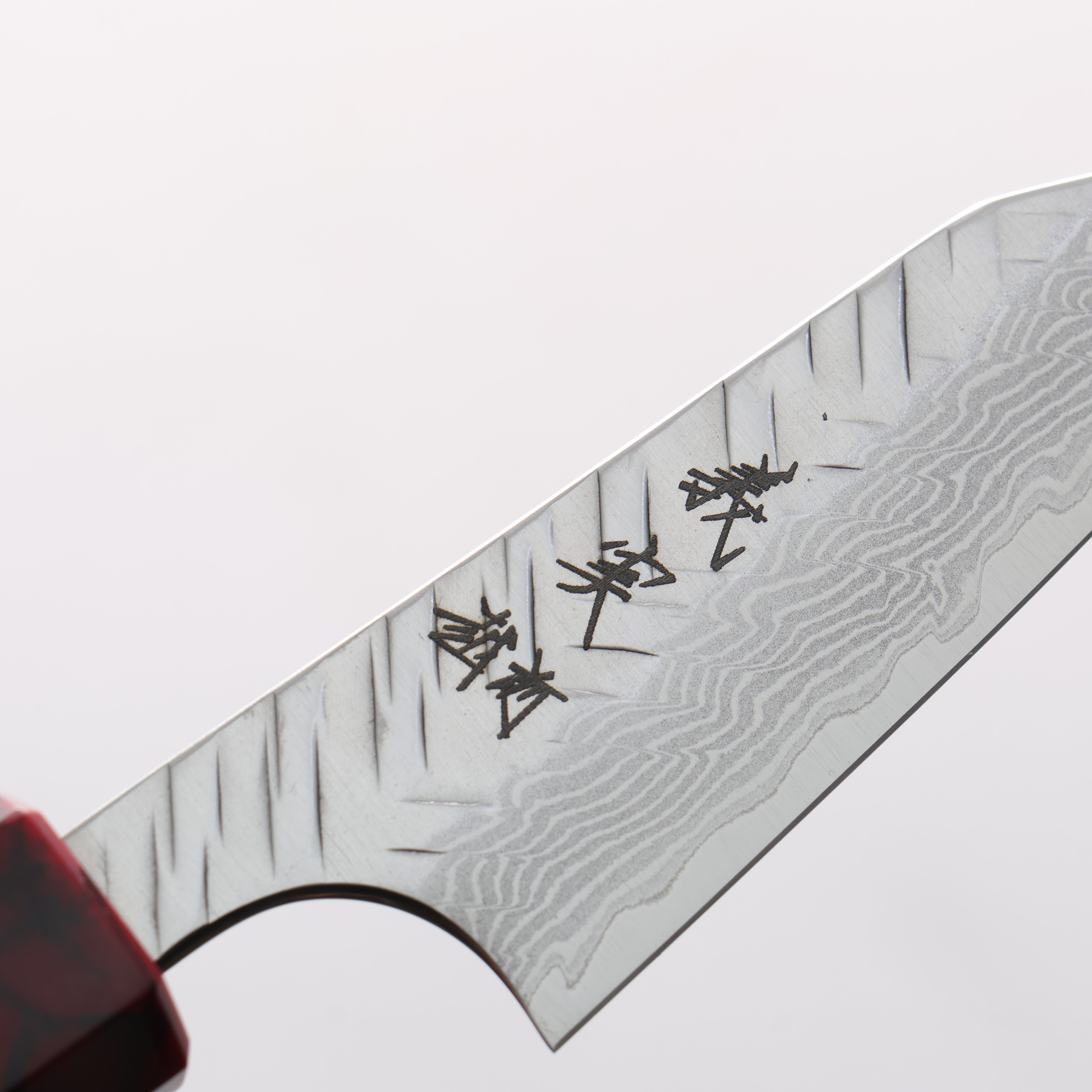 Yoshimi Kato VG-XEOS Damascus V-Hammered Kiritsuke Paring 75mm Olive Wood & Red Turquoise Handle - Seisuke Knife