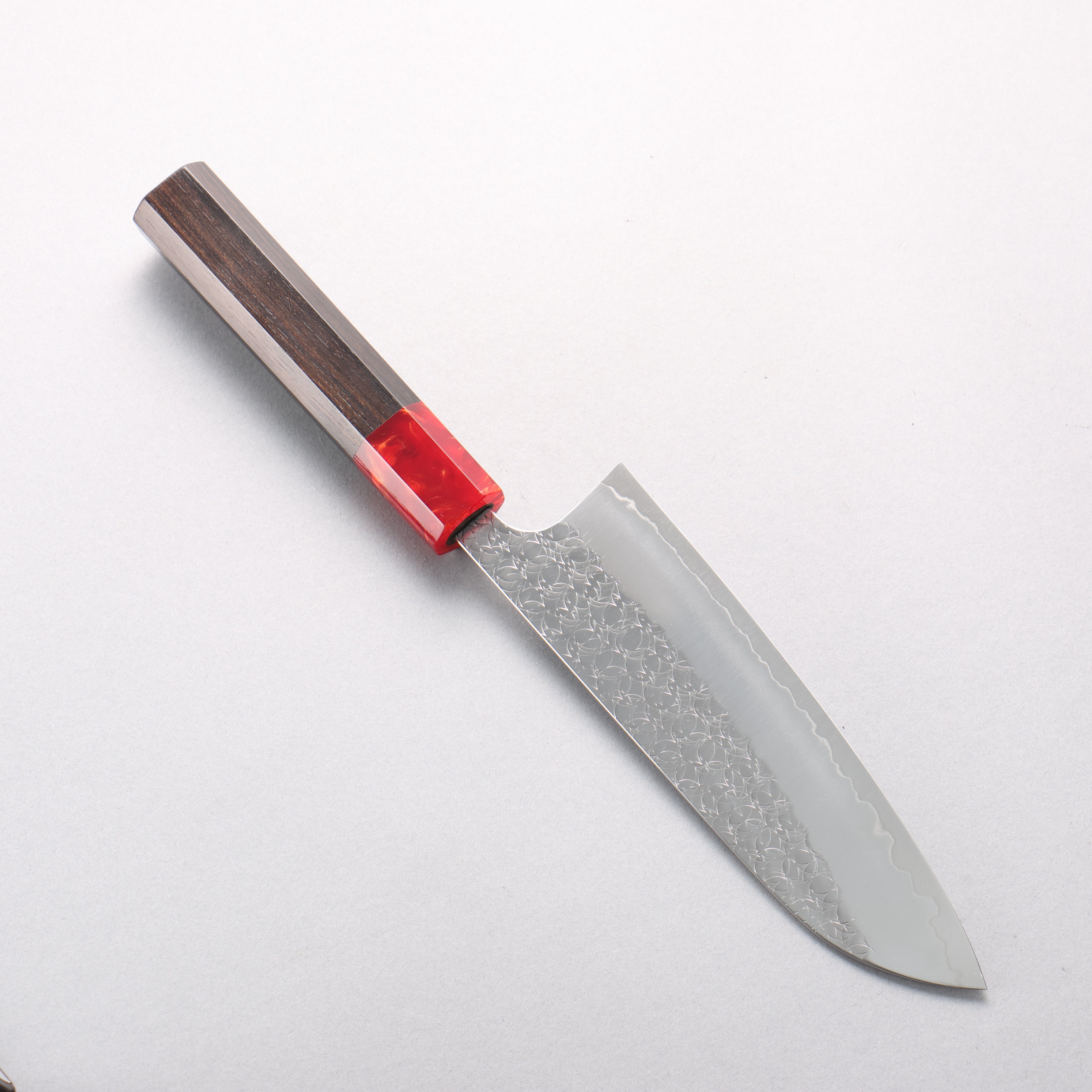 Yoshimi Kato Minamo SG2 Hammered Santoku 170mm Ebony Wood & Red Resin Handle - Seisuke Knife